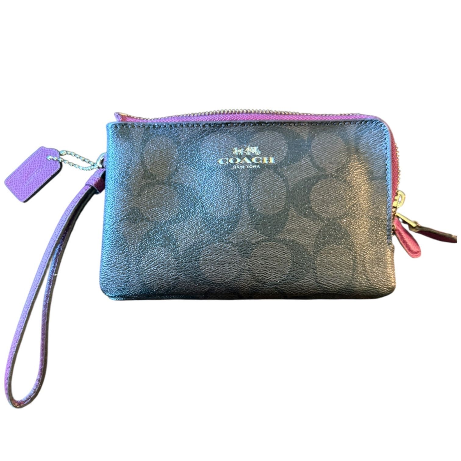 Coach Coach Double Zip Brown & Fuchsia Wristlet Wallet Size ONE SIZE - 3 Thumbnail