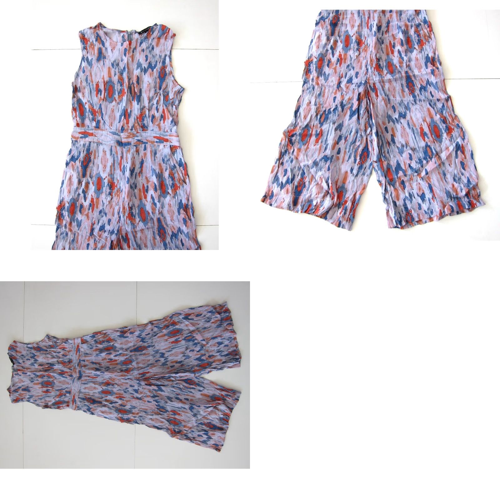 Pinko Eva Longoria Jumpsuit Romper 100% Rayon Pink Blue Orange Sleeveless Pocket 8 Womens Size 30" / US 8 / IT 44 - 8 Thumbnail