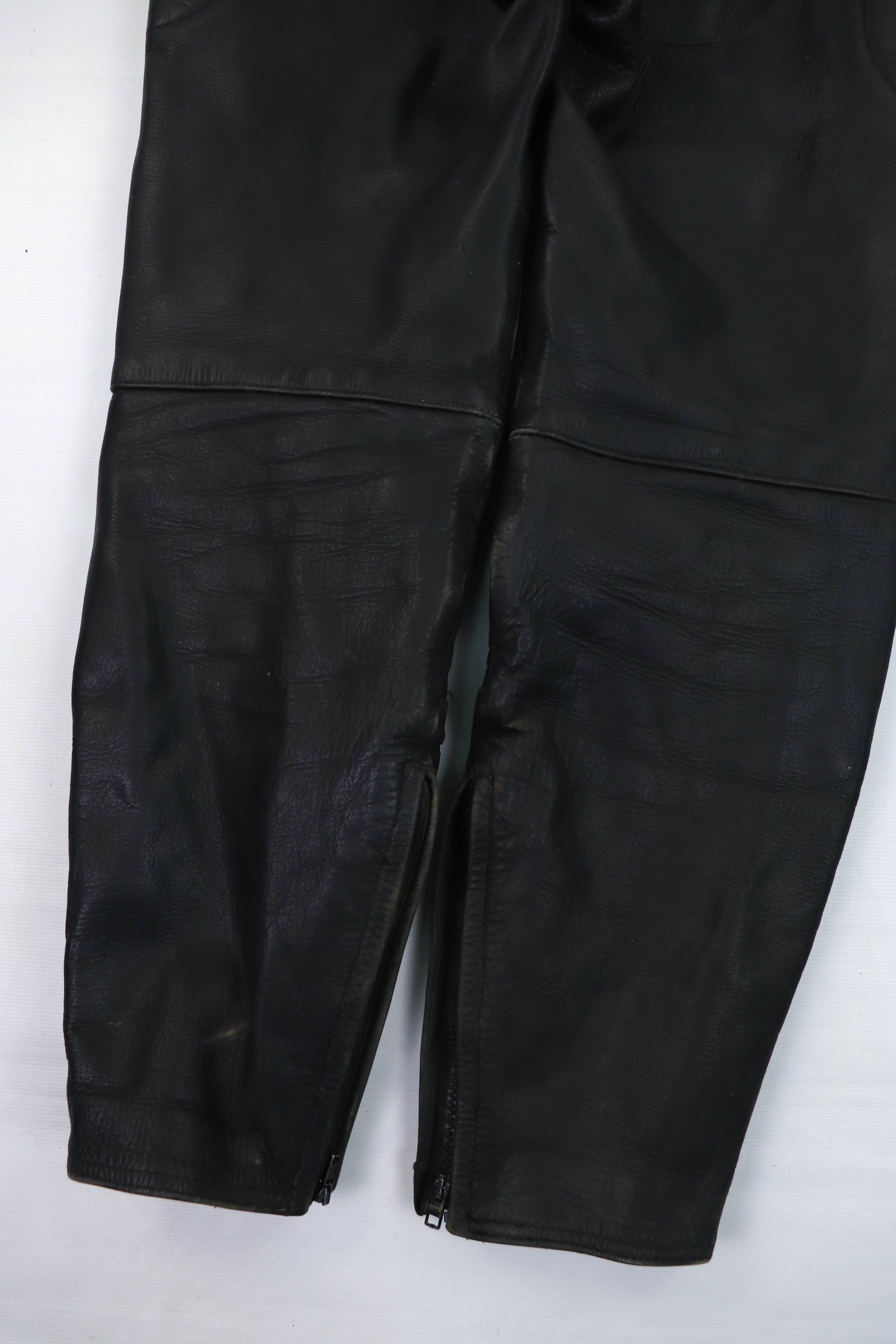 Genuine Leather 00s Vintage ASHMAN Black Genuine Cowhide Leather Biker Pants Size US 32 / EU 48 - 11 Thumbnail
