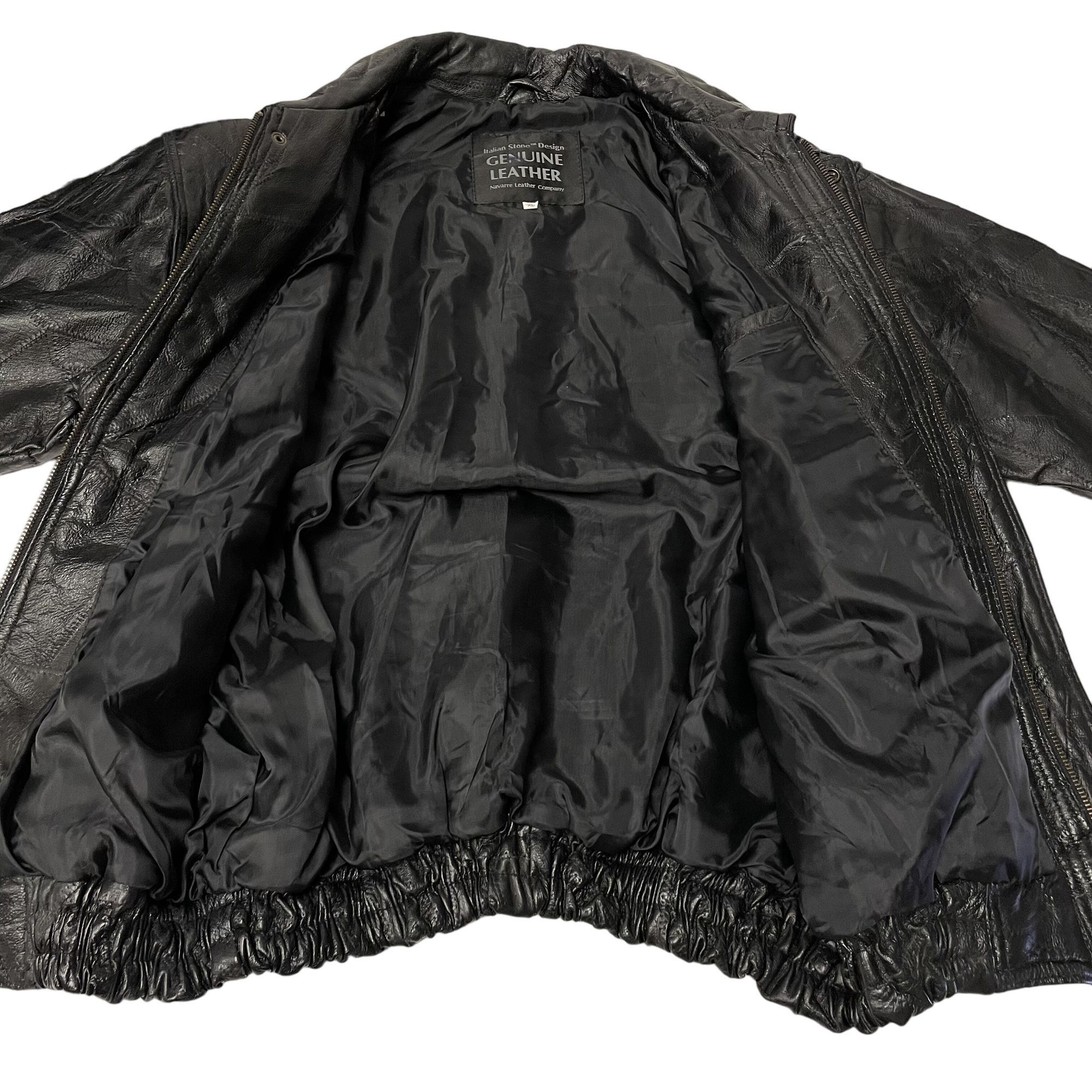Other Vtg Navarre Italian STONE Design Black Leather BOMBER Size US XL / EU 56 / 4 - 8 Thumbnail