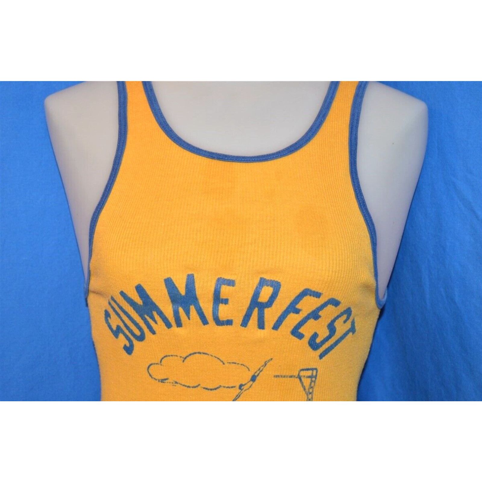 image of Vintage 60S Summerfest Aau Open Yellow Blue Tank Top Swim Swimming Shirt Xs in White, Men's