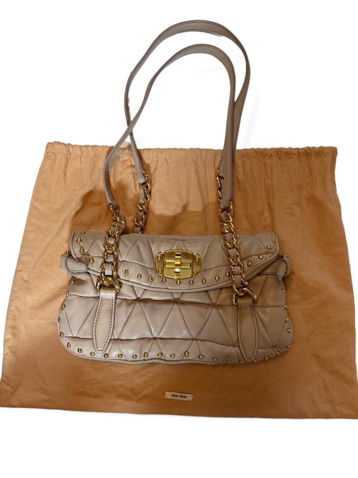 Miu Miu Miu Miu - Quilted Leather Shoulder Handbag with Gold Studs Size ONE SIZE - 3 Thumbnail