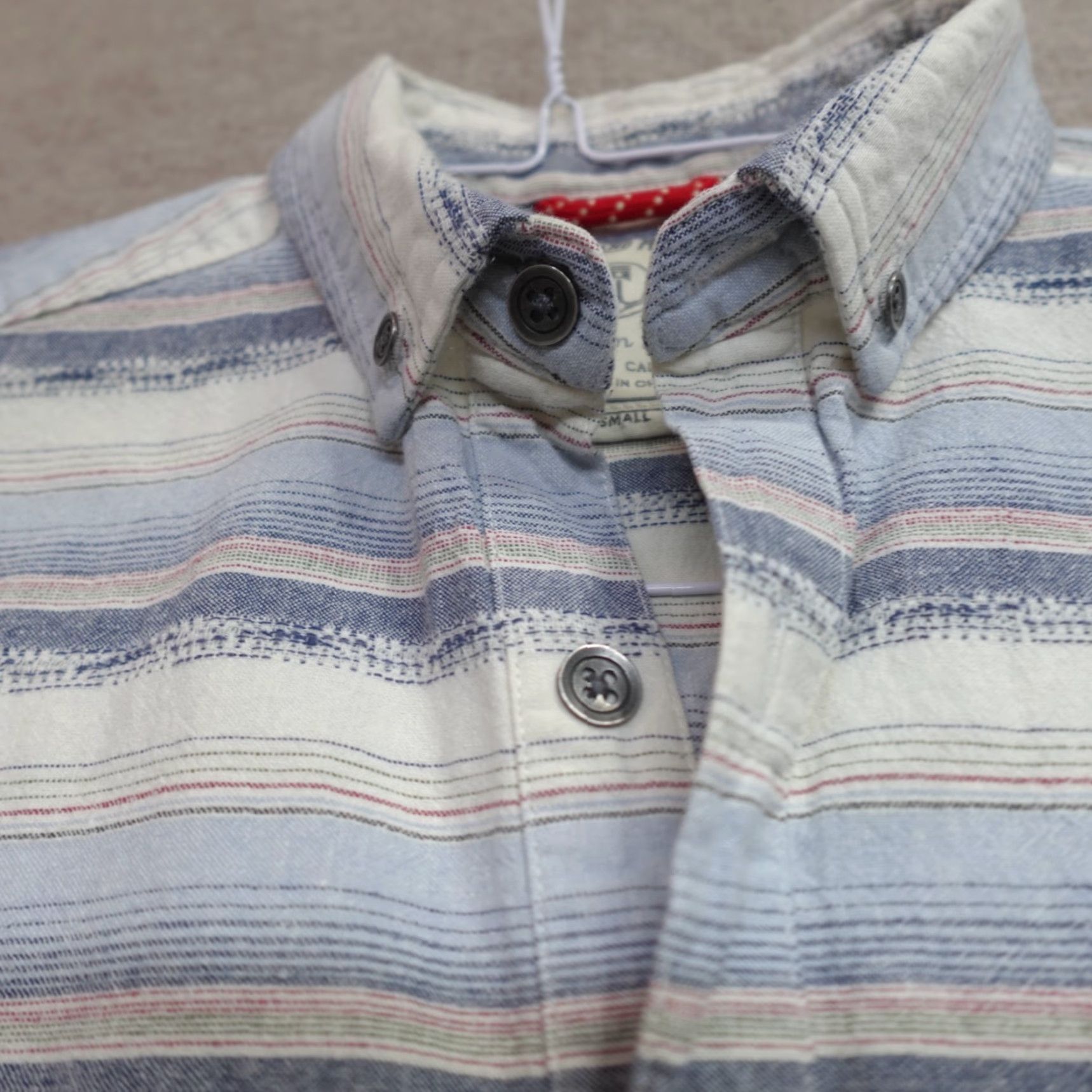 Vintage Iron & Resin Shirt Beige Striped Button-Up Short Sleeve Cotton Popover Small S Mens Size US S / EU 44-46 / 1 - 4 Thumbnail