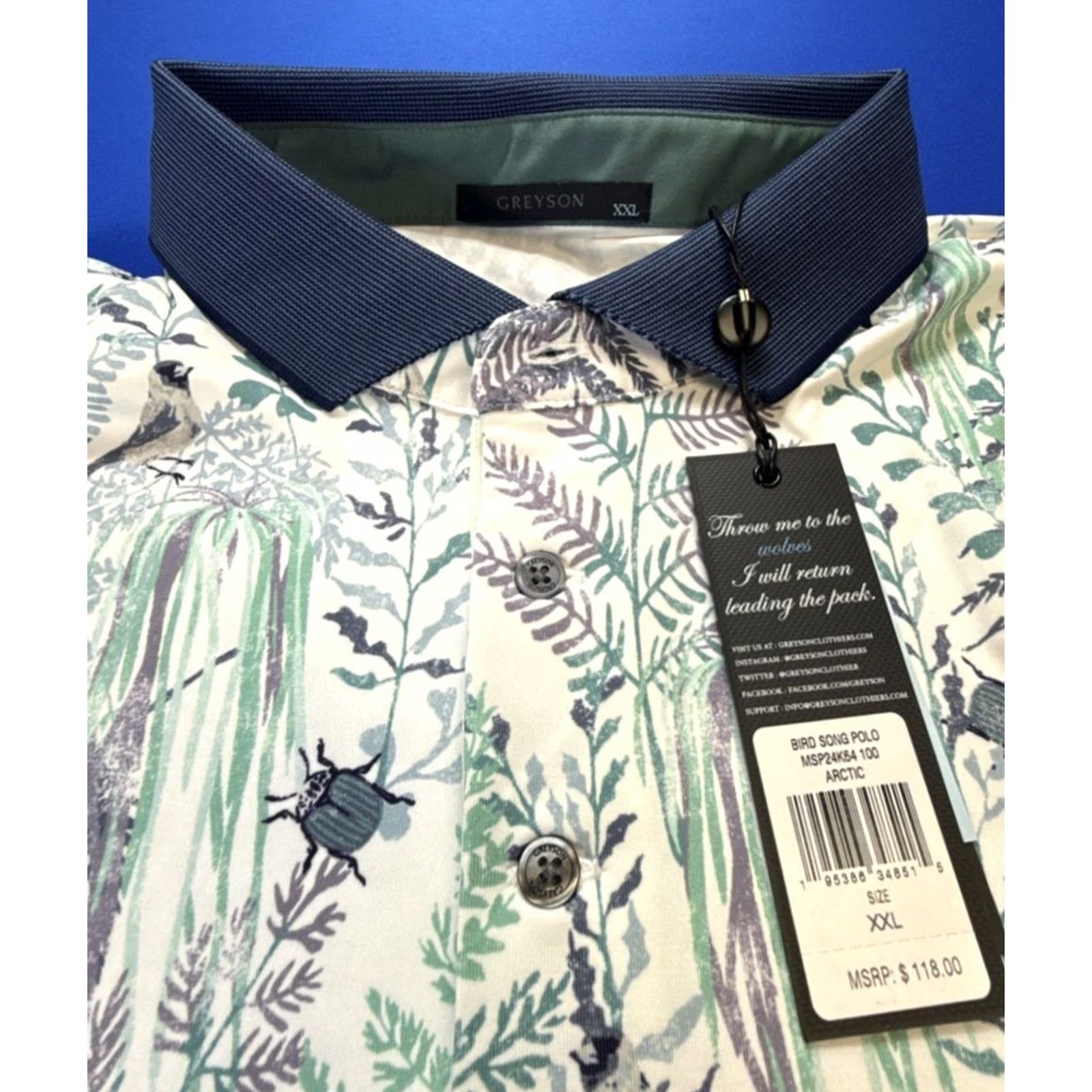 Vintage Greyson Bird Song Polo Arctic Mens 2XL Short Sleeve Button Collared Performance Stretch Wicking Golf Polo Mens Size US XXL / EU 58 / 5 - 4 Thumbnail