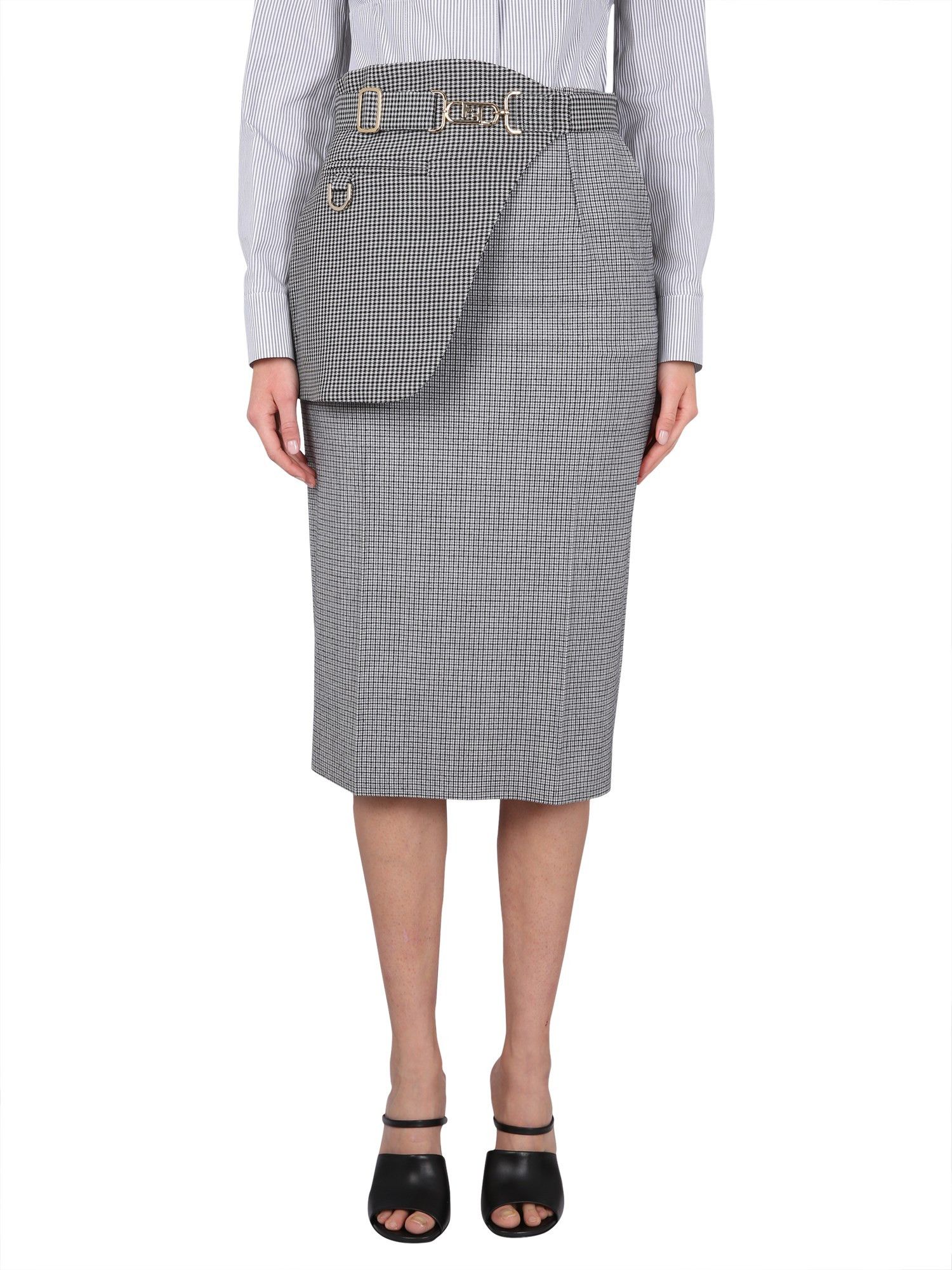 Fendi o1loc1c1024 FQ7268 Houndstooth Midi Skirt in Grey Size 32" / US 10 / IT 46 - 5 Thumbnail