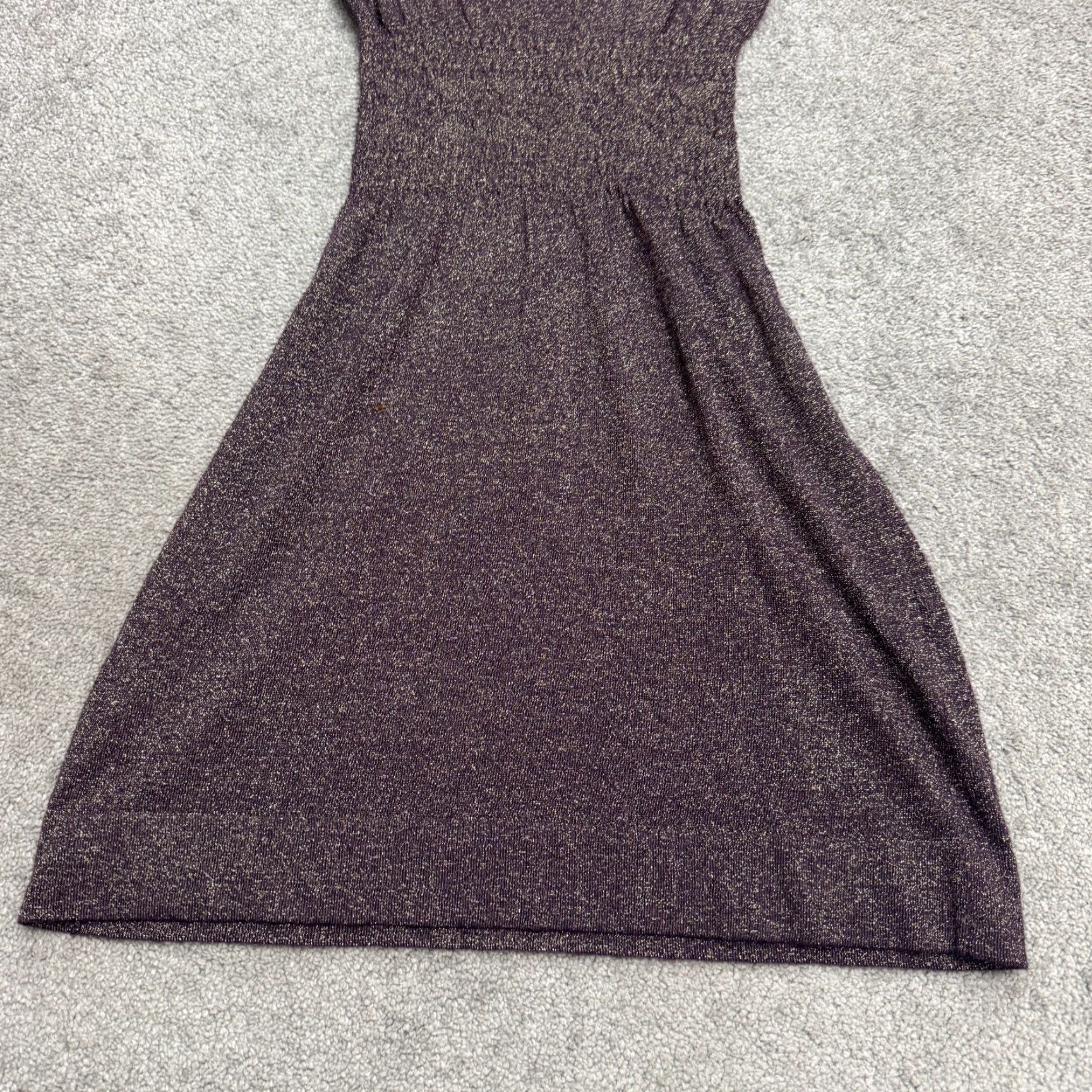 Vintage Kersh Purple Kersh Gold Metallic Sparkle Knit Smocked Waist A-Line Dress Womens Small Purple Size S / US 4 / IT 40 - 4 Thumbnail