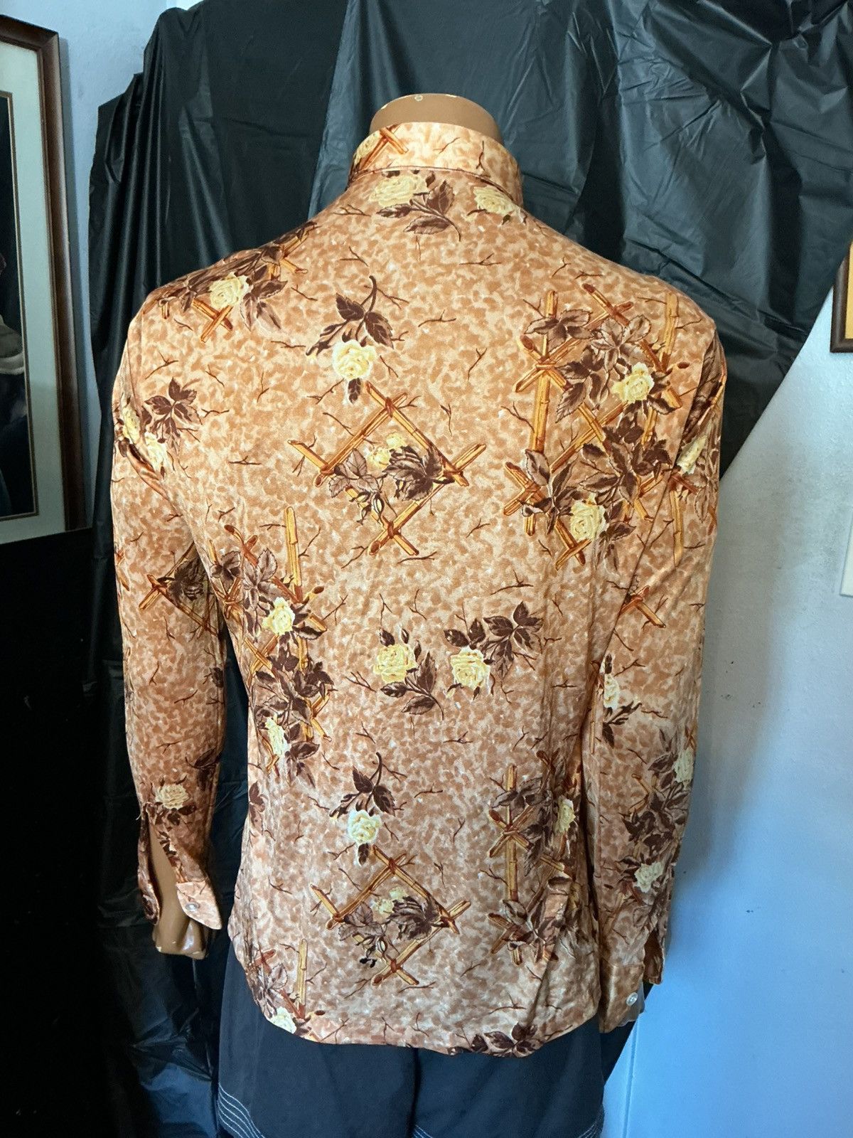 Vintage 1970s Dude By Cambridge Rose Flower Bamboo Polyester Shirt Size US S / EU 44-46 / 1 - 9 Thumbnail