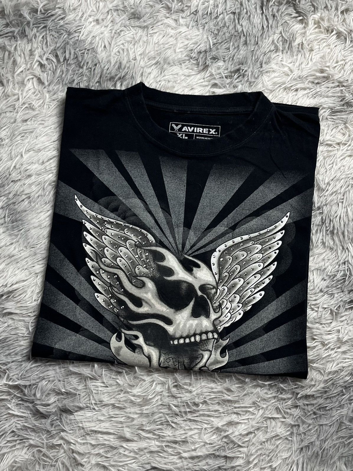 Avirex VTG Y2K AVIREX WINGED SKULL RHINESTONE BLACK T-SHIRT Size US XL / EU 56 / 4 - 1 Thumbnail