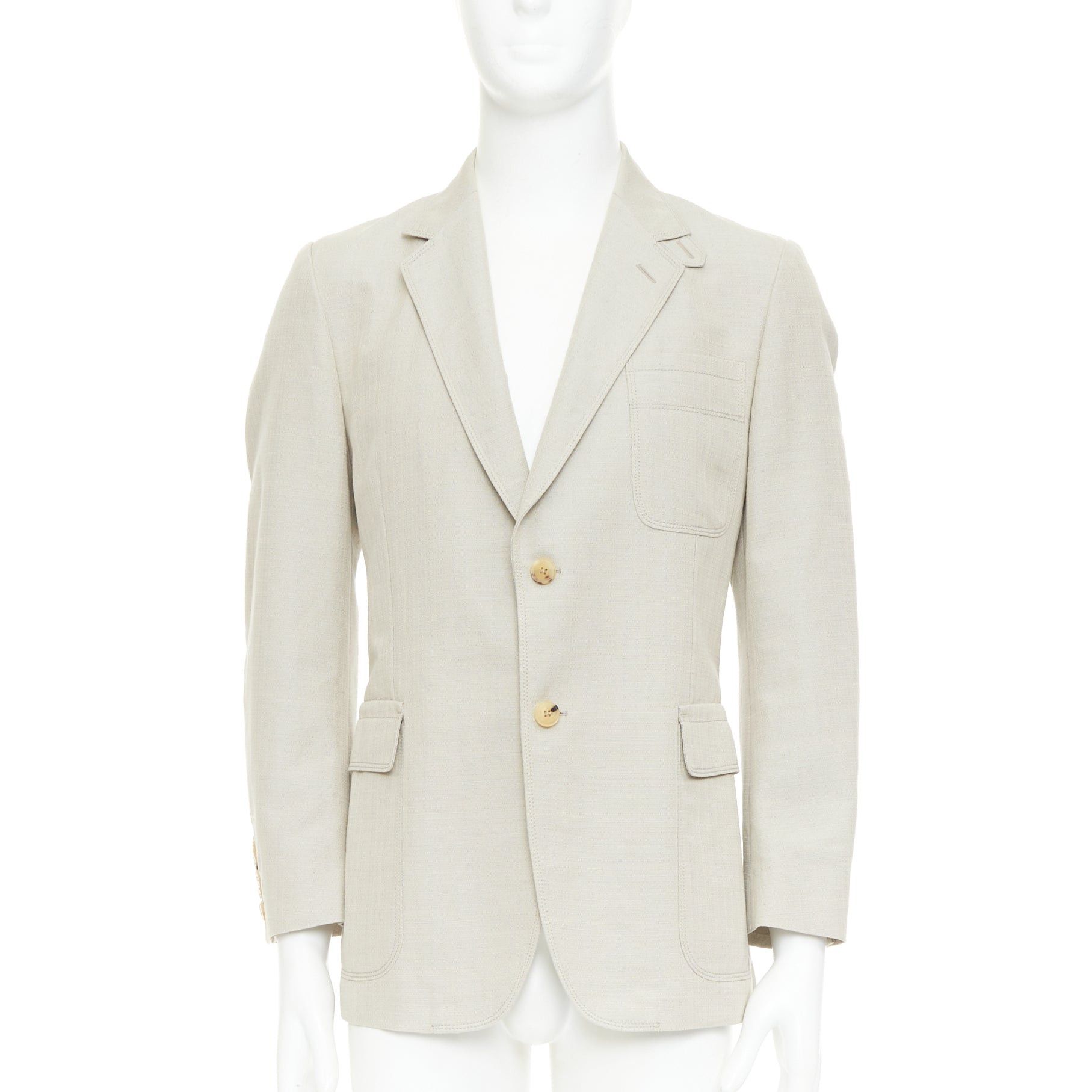 Gucci GUCCI Vintage stone cotton mohair single breasted pocket blazer jacket IT52 L Size 52R - 1 Thumbnail