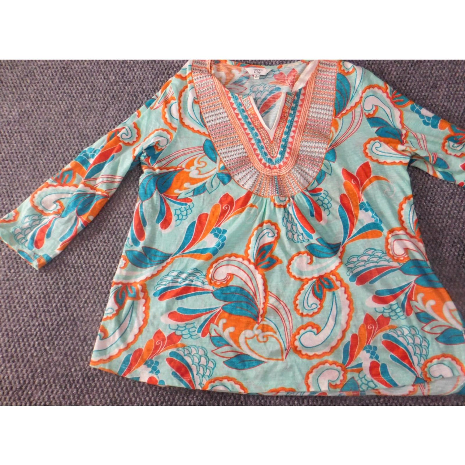 Vintage Crown & Ivy Womens Blouse Small blue floral top v-neck casual Size S / US 4 / IT 40 - 3 Thumbnail