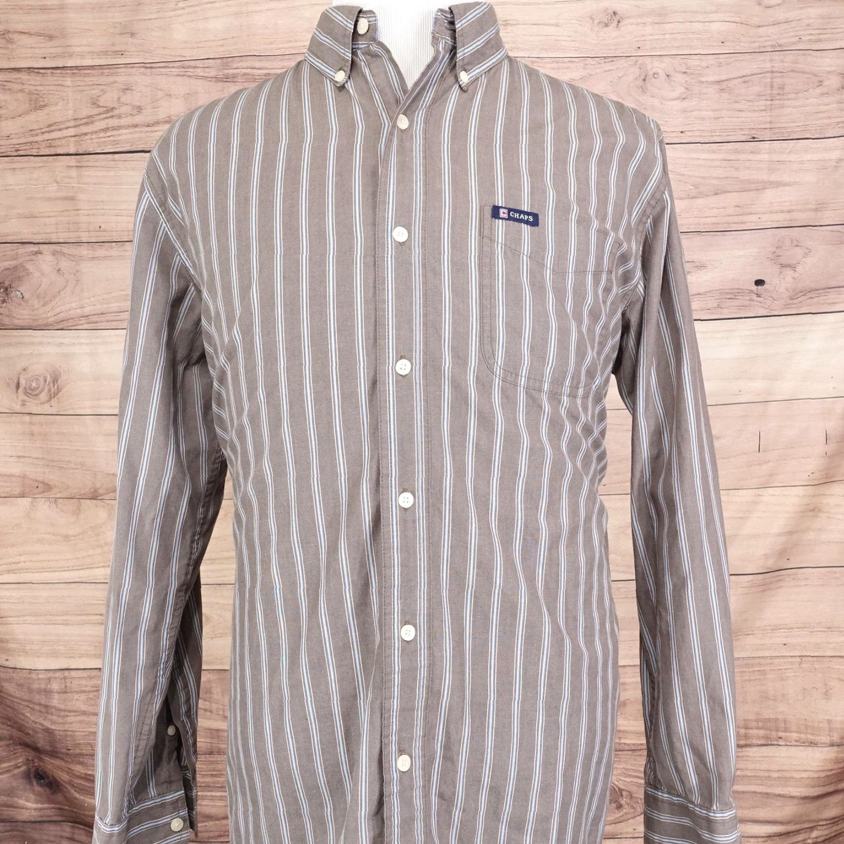 Chaps Chaps Shirt Mens Large Brown Striped Button Down Long Sleeve Pocket Easy Care Classic Button-Up Size US L / EU 52-54 / 3 - 3 Thumbnail