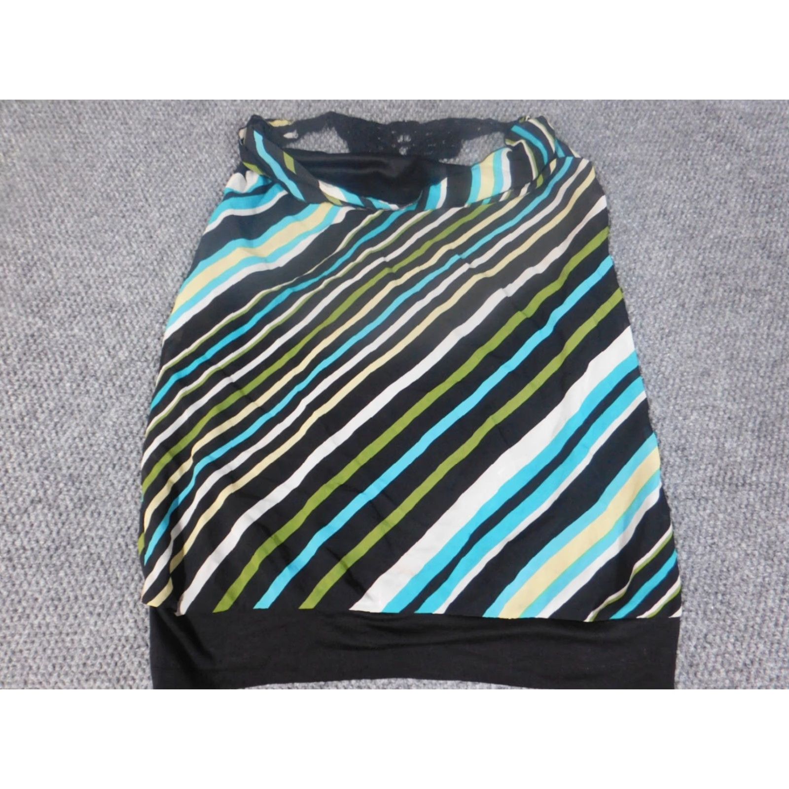 Vintage HeartSoul Blouse 1X Plus Womens Green Striped Pullover Stretch Crew Neck Casual Sleeveless Polyester Rayon Button Basic Classic Modern Style Size XL / US 12-14 / IT 48-50 - 2 Thumbnail