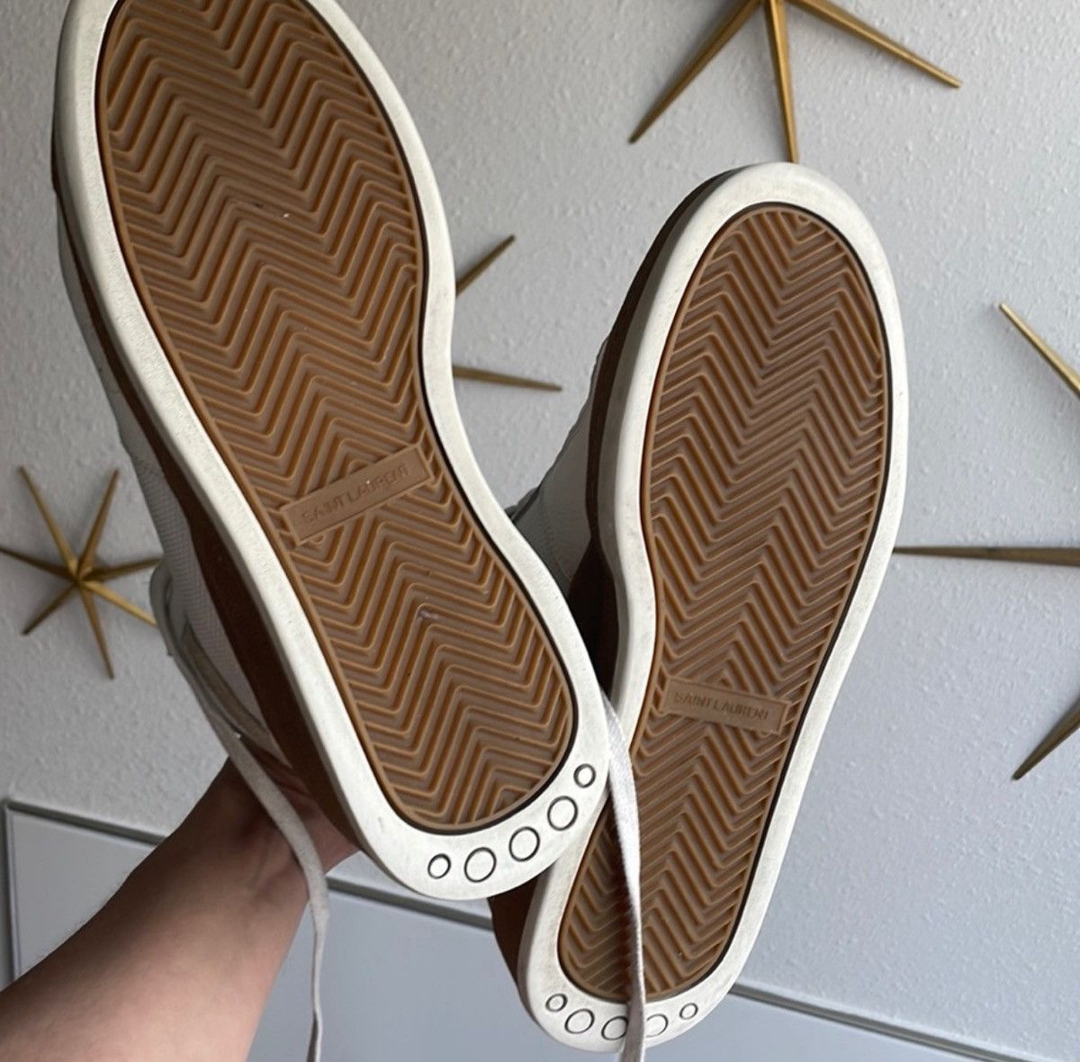 Saint Laurent Paris Saint Laurent Cream and Tan High-Top Sneakers Size US 8 / IT 38 - 12 Thumbnail