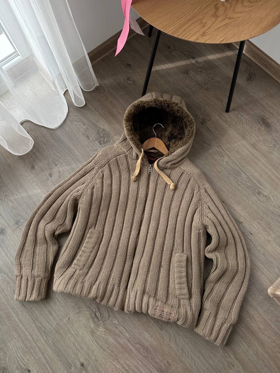 Japanese Brand × Schott × Vintage Vintage Schott NYC Faux Fur Beige Ribbed Knit Sweater Jacket Size US M / EU 48-50 / 2 - 4 Thumbnail