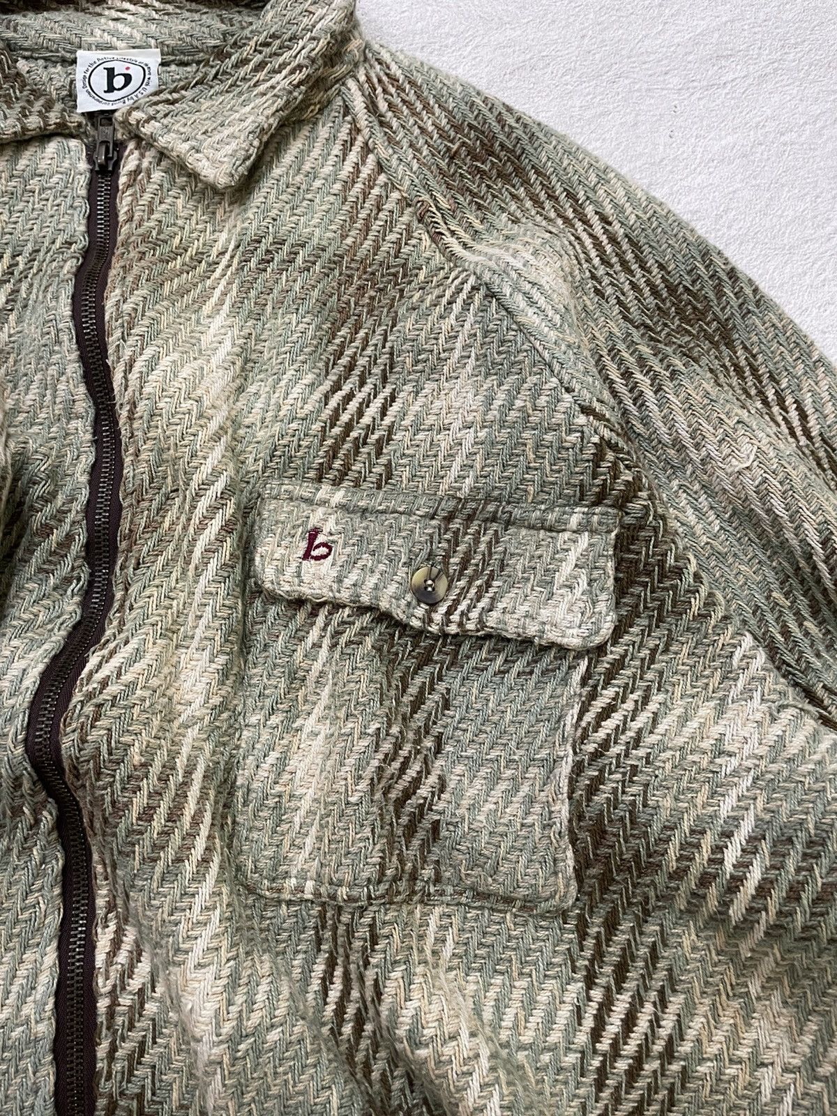 Japanese Brand 2000s Burns Green Textured Zip Jacket Textured woven Fabric Size US L / EU 52-54 / 3 - 5 Thumbnail