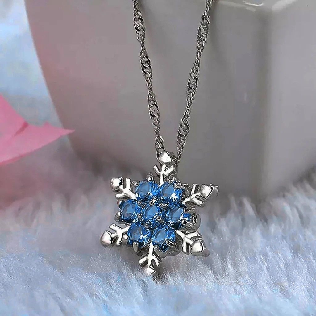 Handmade Silver Blue Crystal Snowflake Winter Pendant Necklace Size ONE SIZE - 1 Thumbnail