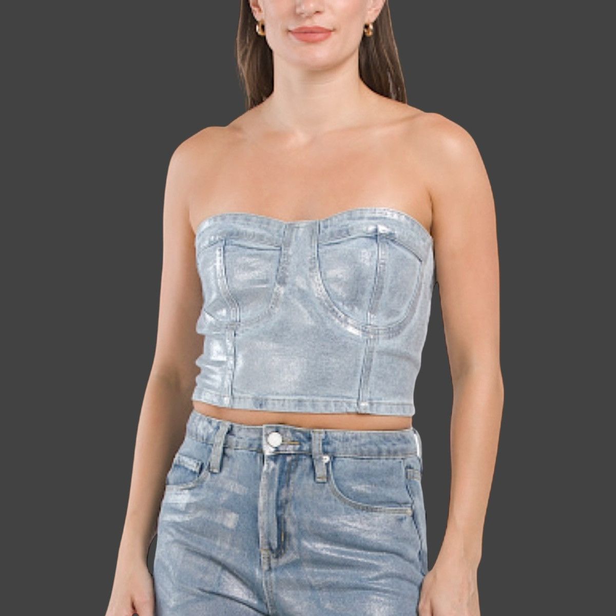 BLANKNYC Blank NYC Women’s Metallic Blue Denim Bustier Tube Top Sz S Size S / US 4 / IT 40 - 9 Thumbnail