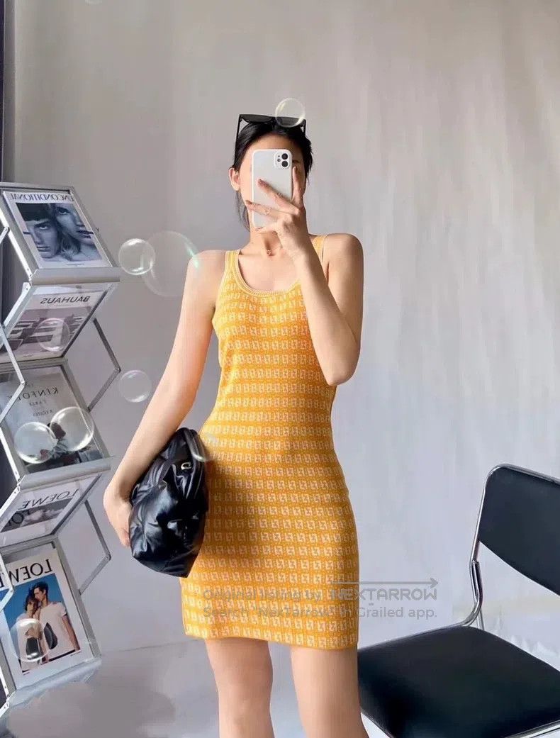Fendi Fendi Double F Logo Strapless Dress, Orange Knit Fabric Size XS / US 0-2 / IT 36-38 - 6 Thumbnail