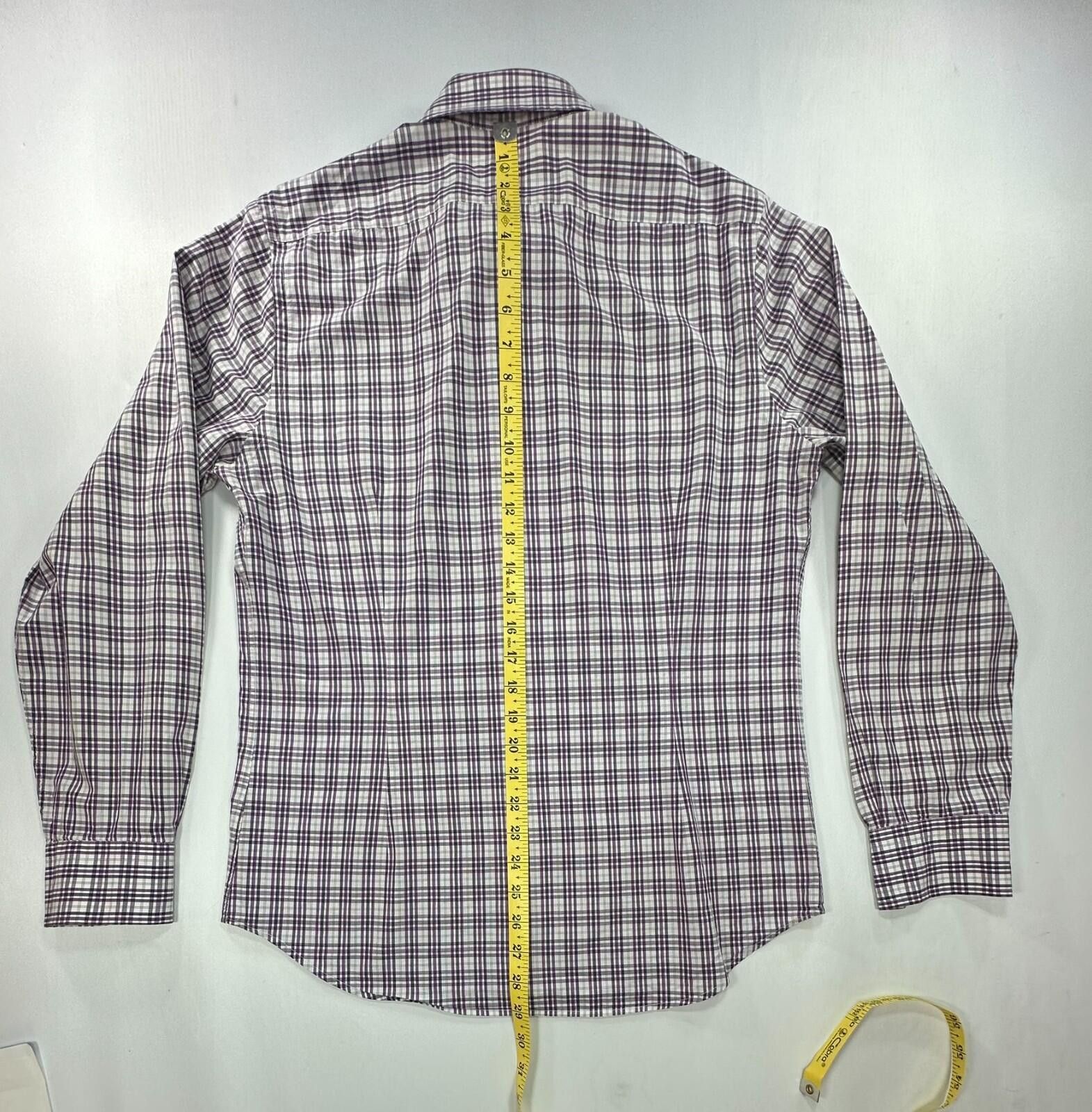 Express Express Fitted Striped/Check Button Up Purple Mens M 15-15.5 Size US M / EU 48-50 / 2 - 3 Thumbnail