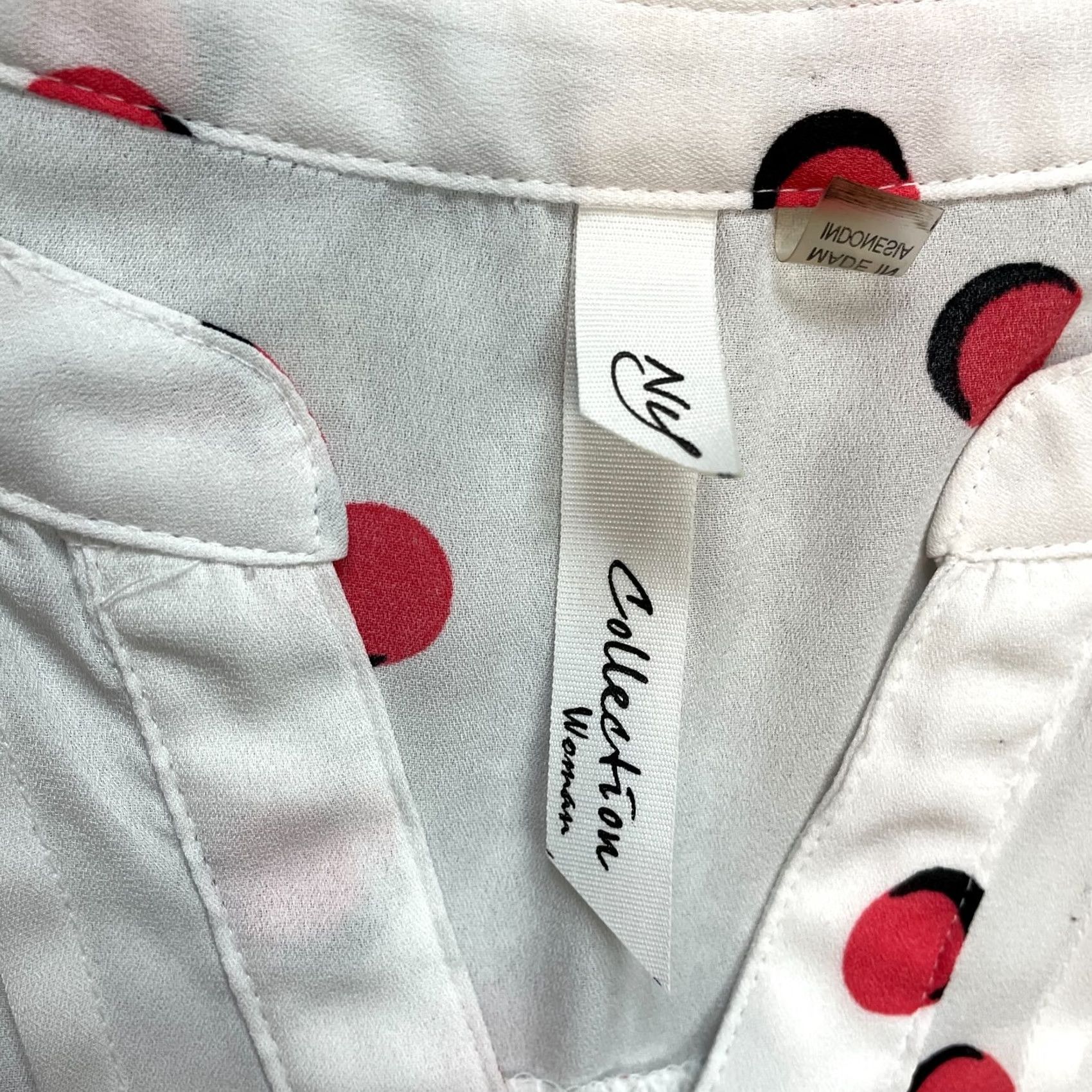 Vintage NY Collection White Red Polka Dot Blouse Shirt Womens 1X Roll Tab Sleeve Size XL / US 12-14 / IT 48-50 - 4 Thumbnail