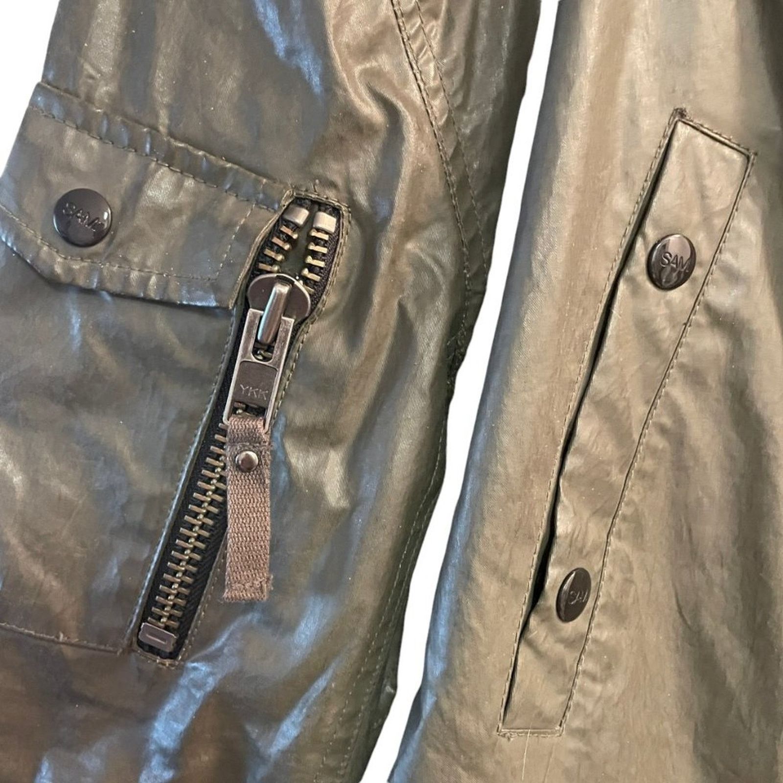 SAM. SAM Olive Waxed Hooded Parka Jacket Green Size S / US 4 / IT 40 - 3 Thumbnail