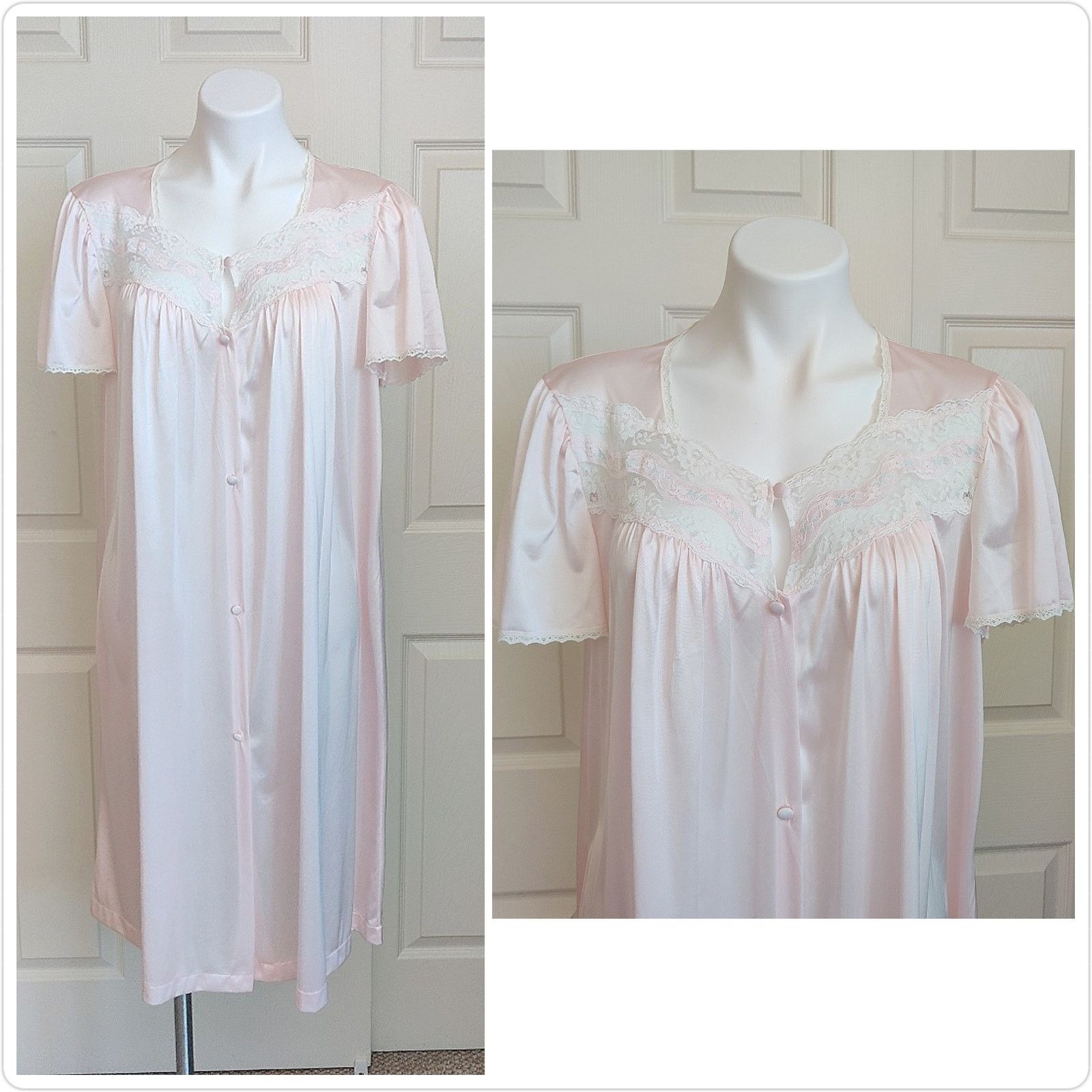 Vintage Vintage short sleeve button front nightgown housecoat M Size ONE SIZE - 1 Thumbnail