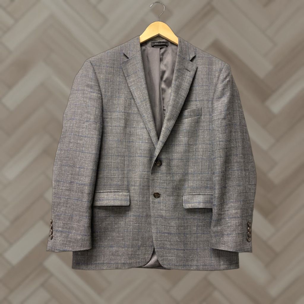 Ralph Lauren Ralph Lauren Blazer Jacket RRL Gray Blue Check 41R Slim Fit Linen Blend Corduroy Men Size 42R - 1 Thumbnail