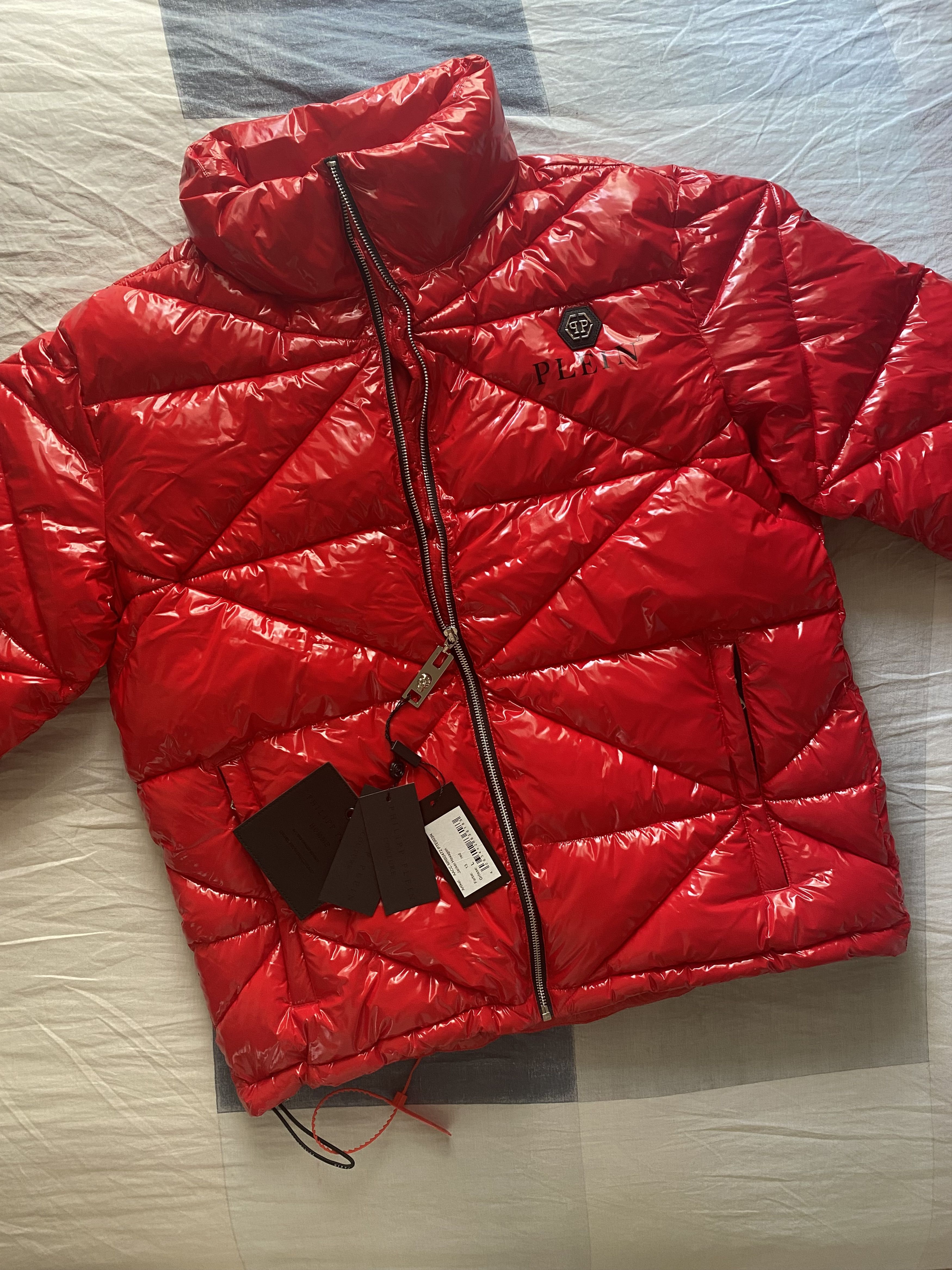 Philipp Plein Philipp Plein red puffer jacket hexagon Size US L / EU 52-54 / 3 - 1 Thumbnail
