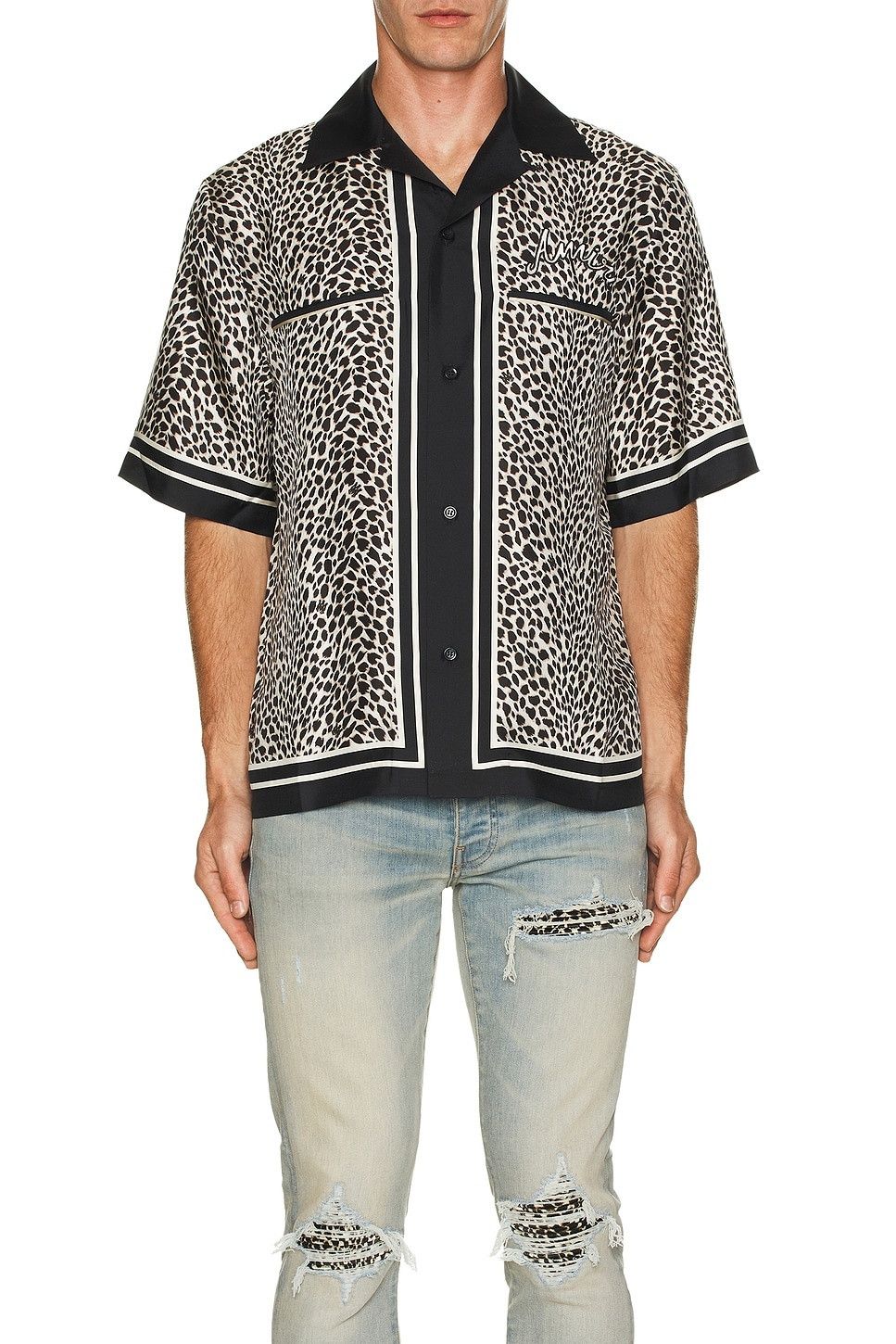 Amiri o1orln1025 MA Leopard Bowling Shirt in Black/White Size US M / EU 48-50 / 2 - 4 Thumbnail