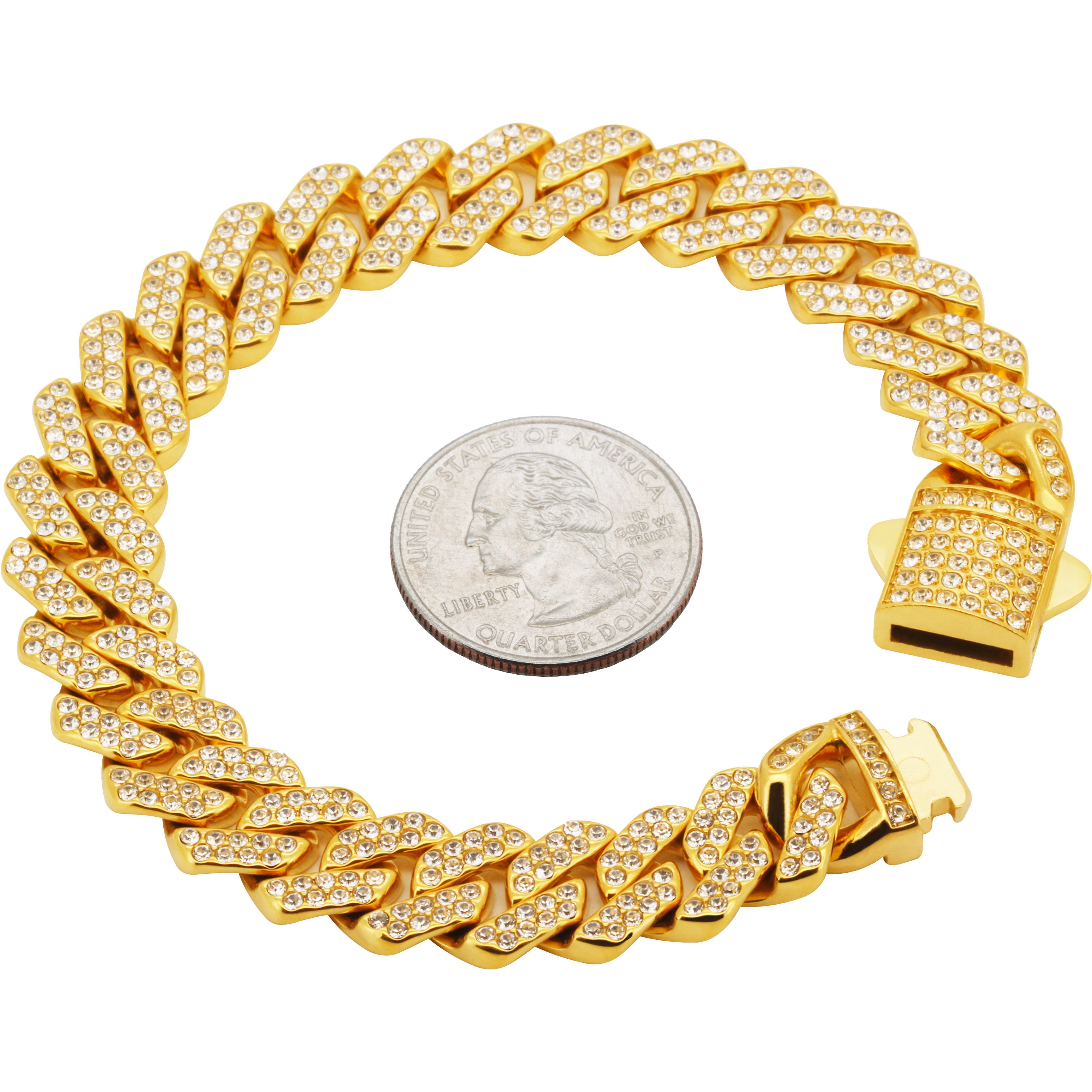 Other 316L SS 18k GP AAA CZ 13mm Cuban Link Bracelet 8.2” Size ONE SIZE - 1 Thumbnail