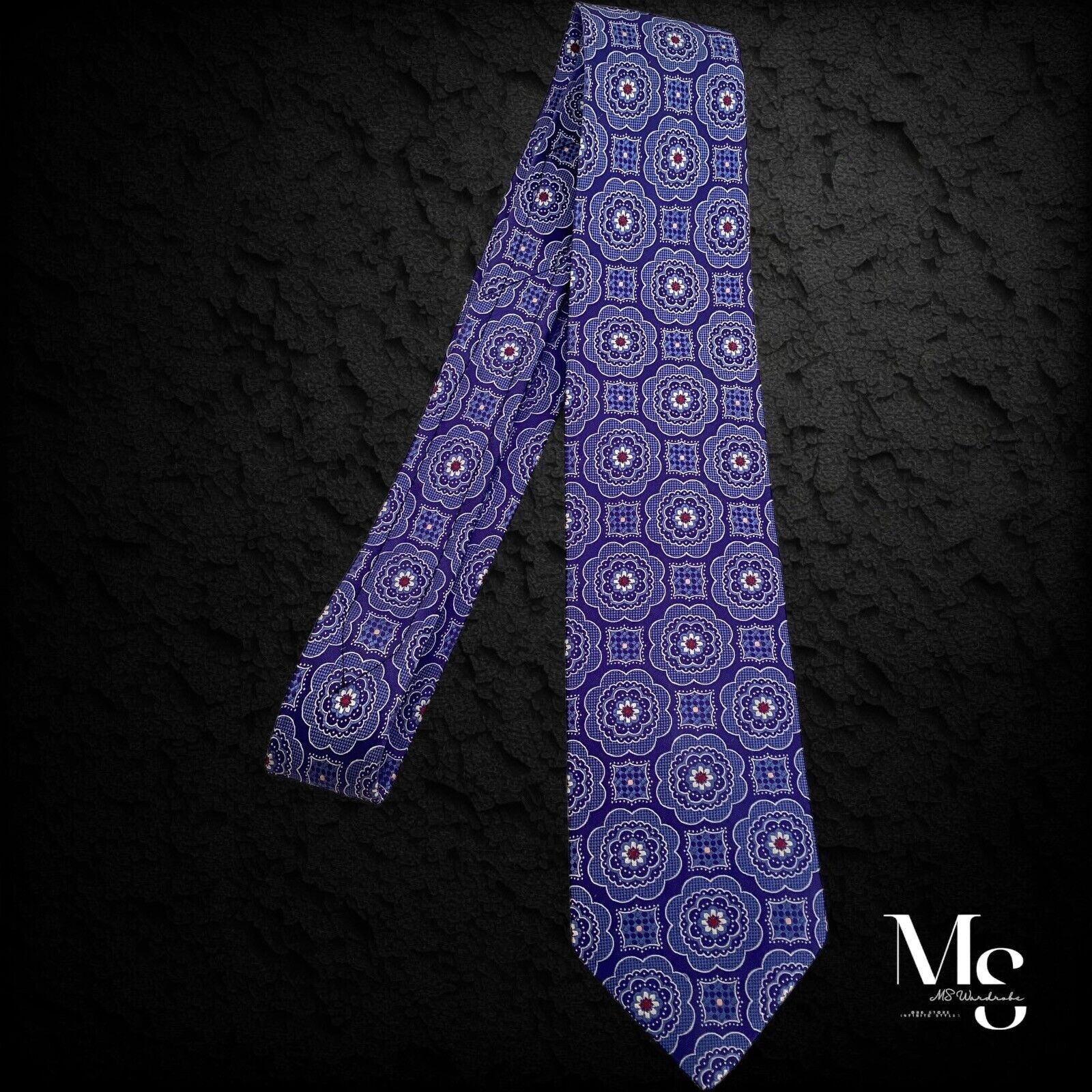 Other HENRY A. DAVIDSEN Blue Medallion Print Silk Tie W:3.4’’ NWO Size ONE SIZE - 5 Thumbnail