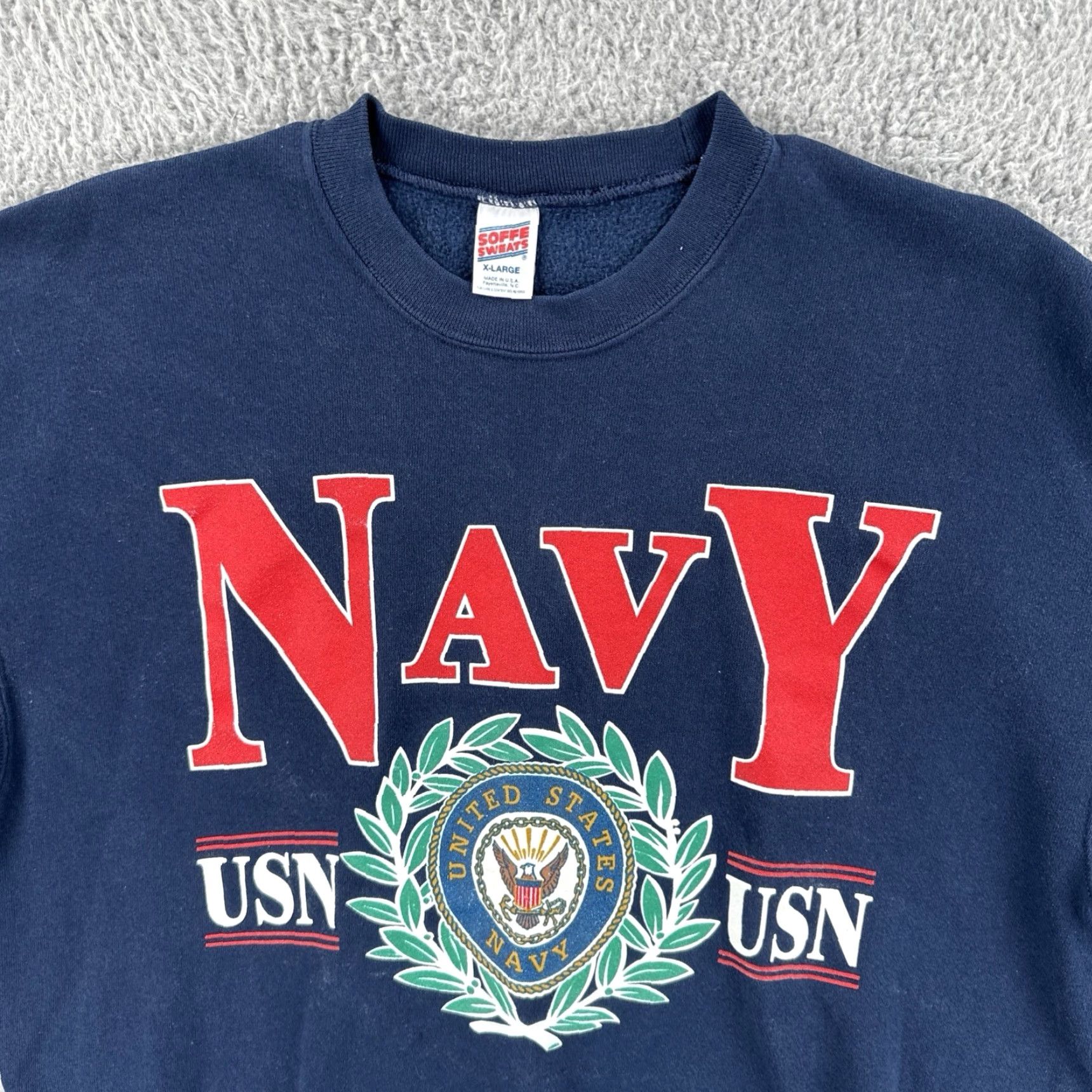 Soffe VINTAGE Soffe Sweatshirts Shirt Adult XL Blue United States Navy USN 90s Patriotic Mens PullOver Crewneck Sweatshirt Blue USA 90s Patriotic Size US XL / EU 56 / 4 - 5 Thumbnail