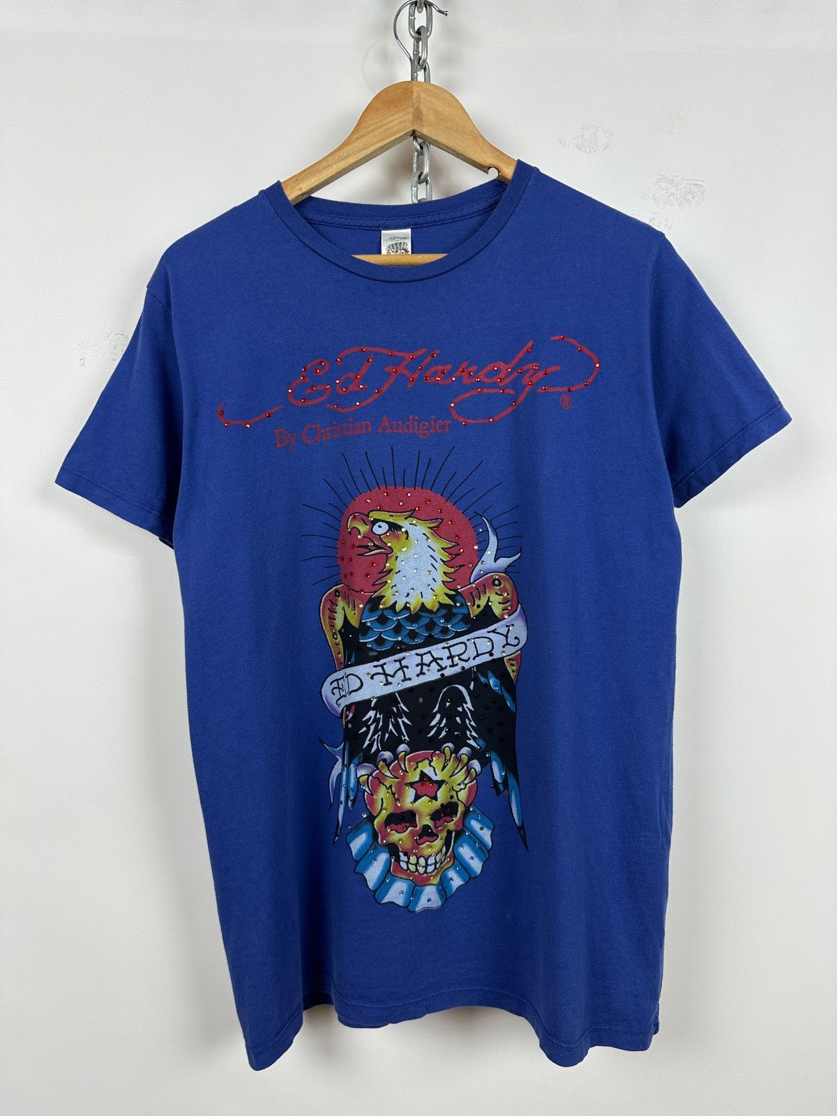 Ed Hardy Vintage Ed Hardy Rhinestones Skull Eagle Blue T-Shirt Size US M / EU 48-50 / 2 - 1 Thumbnail
