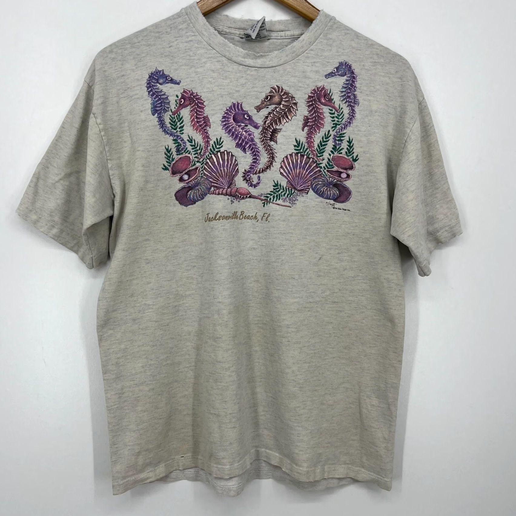 Vintage VINTAGE Cal Cru T-Shirt Jacksonville Beach Florida Gray Cotton Women's L Crew Neck Short Sleeve 1990s- Florida" Size L / US 10 / IT 46 - 2 Thumbnail