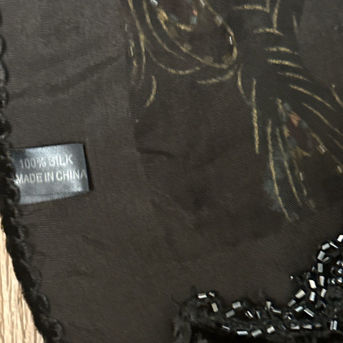 Vintage 100% silk, large fringe peacock, embroidered scarf Size ONE SIZE - 7 Thumbnail