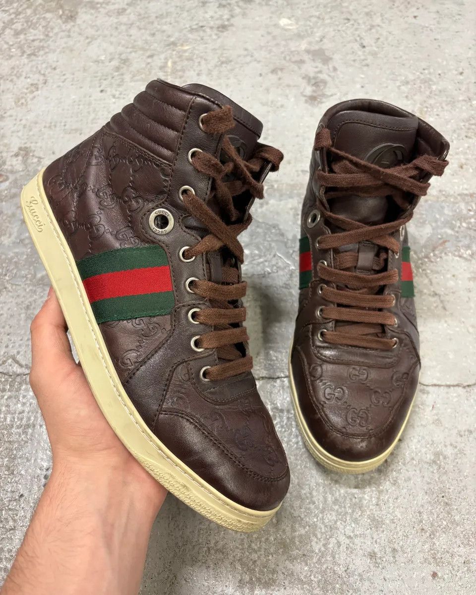 Gucci 2000s Gucci Brown Monogram Italian Leather High Sneakers Size US 7.5 / EU 40-41 - 1 Thumbnail