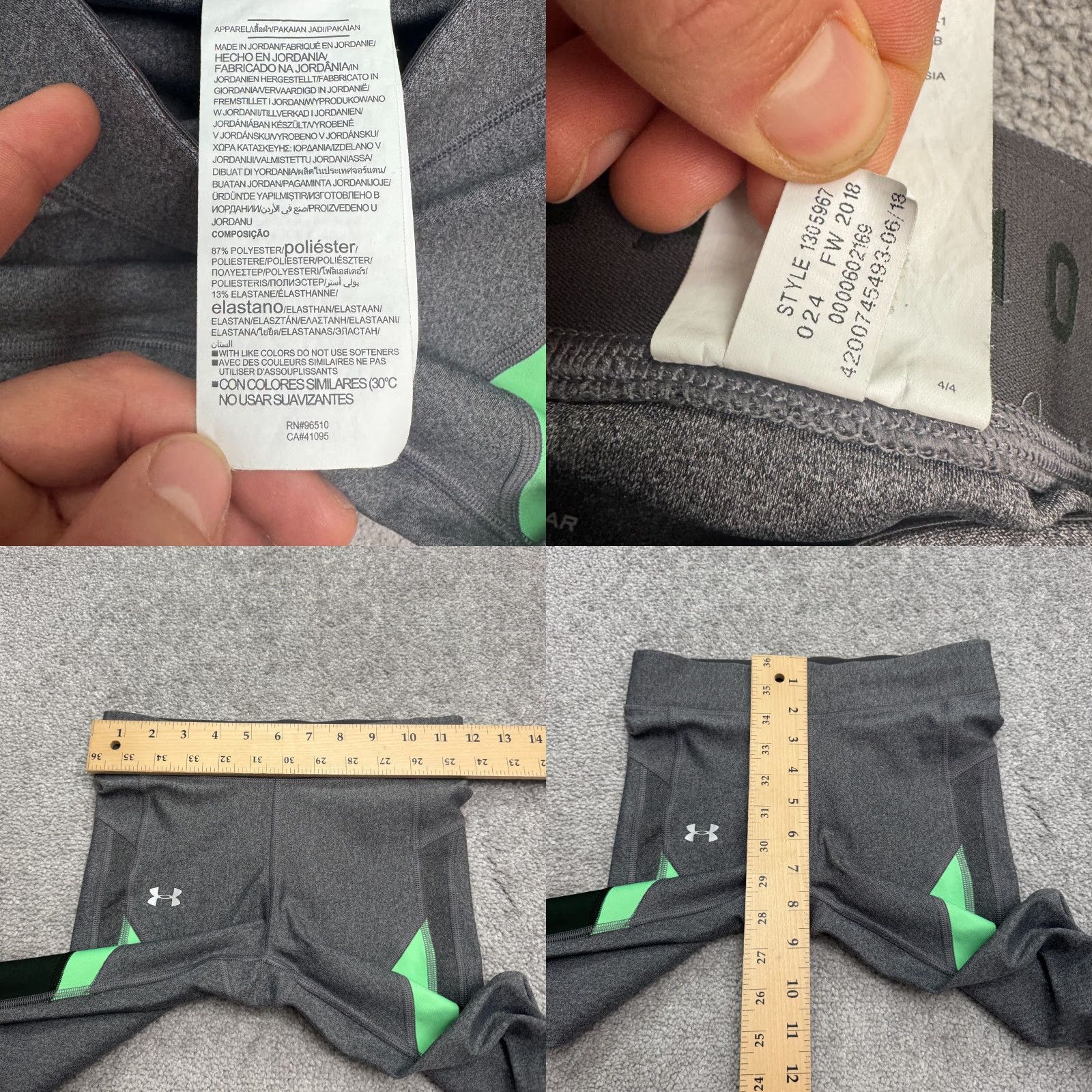 Under Armour Under Armour HeatGear Compression Leggings Womens XS Color Block Gray Black Green Size 26" / US 2 / IT 38 - 8 Thumbnail