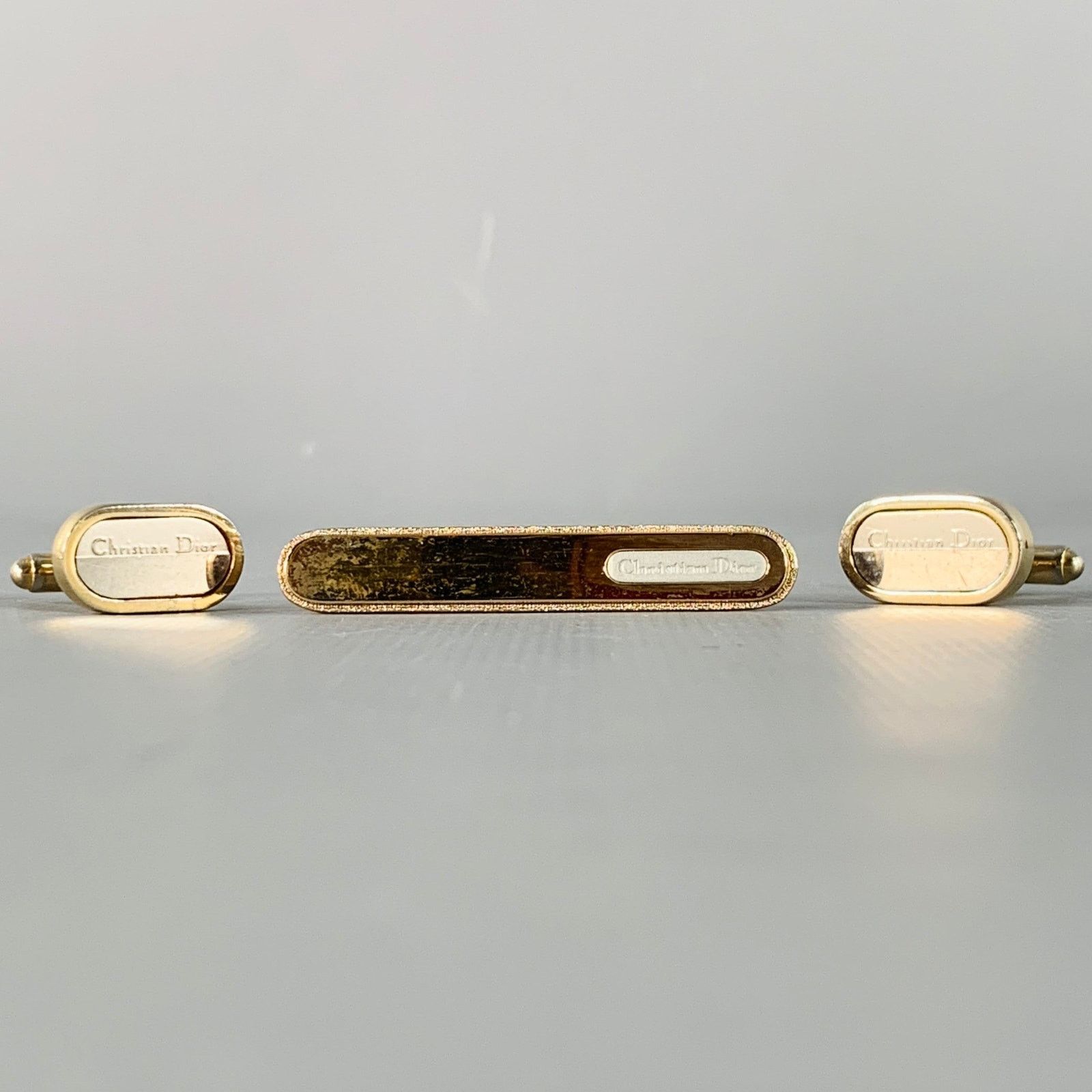 Dior Vintage Gold Silver Logo Metal Cuff Link Tie Clip Set Size ONE SIZE - 1 Thumbnail