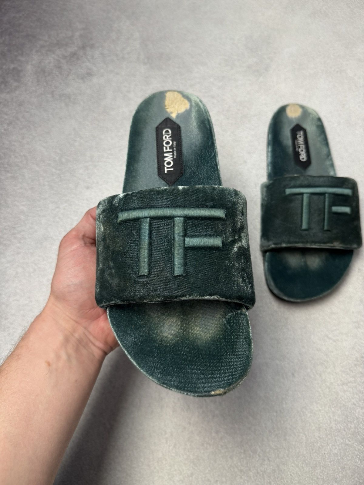 Tom Ford ✅ Tom Ford Teal Velvet TF Logo Slippers Slides US7-8 Size US 7.5 / EU 40-41 - 3 Thumbnail