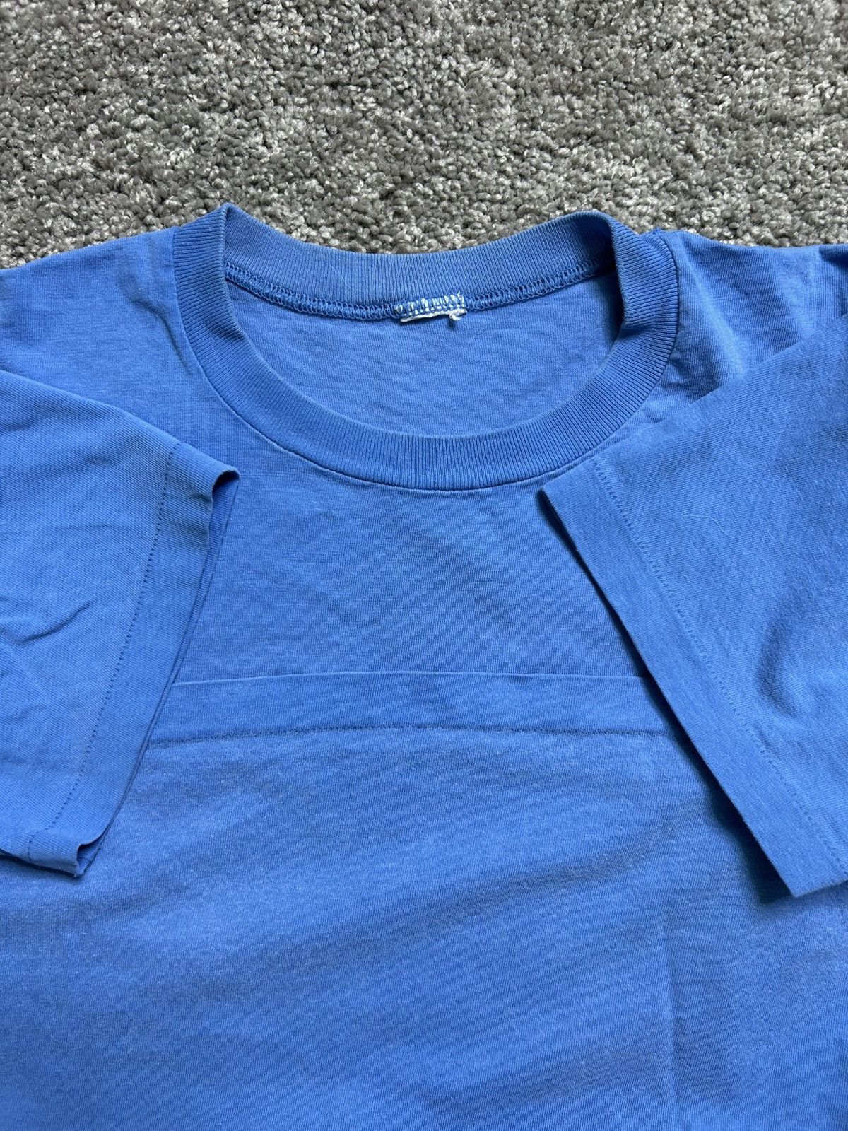 Vintage Vintage 80s/90S Blank Selvedge Pocket Tee Baby Blue Size US L / EU 52-54 / 3 - 4 Thumbnail