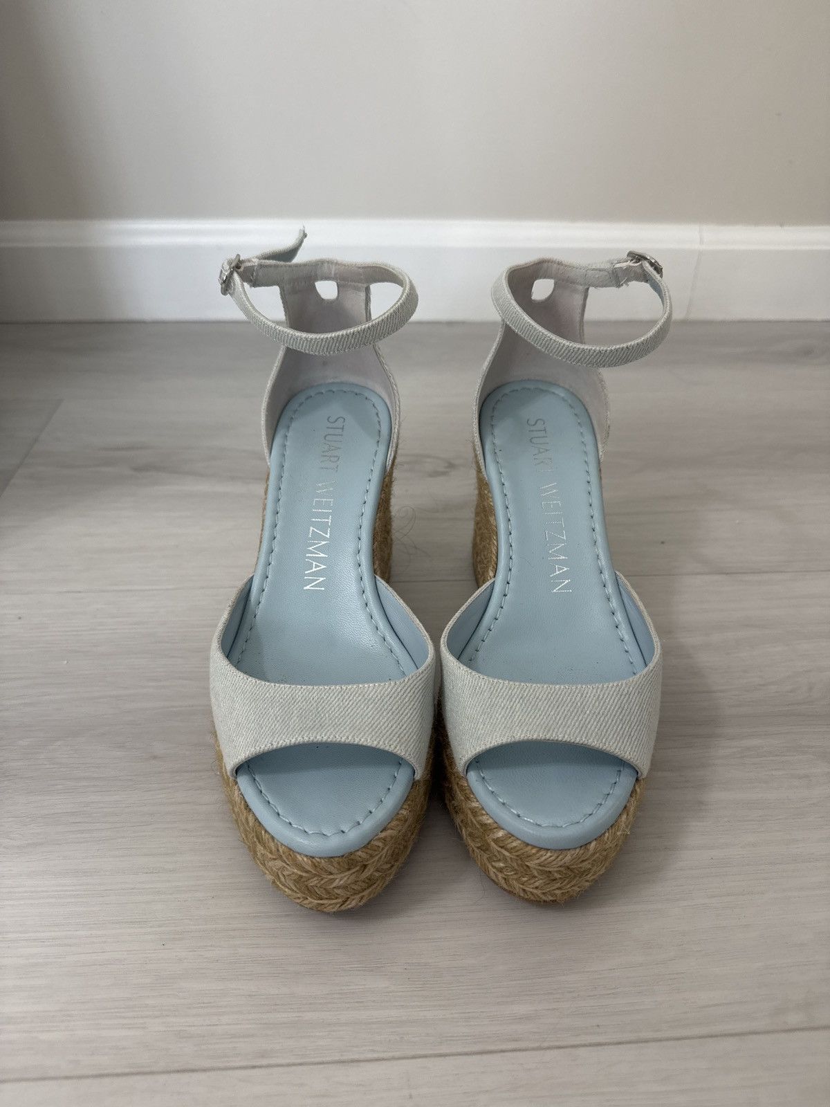 Stuart Weitzman Nudista Denim Ankle-Strap Wedge Espadrilles US 6.5 Size US 7 / IT 37 - 2 Thumbnail