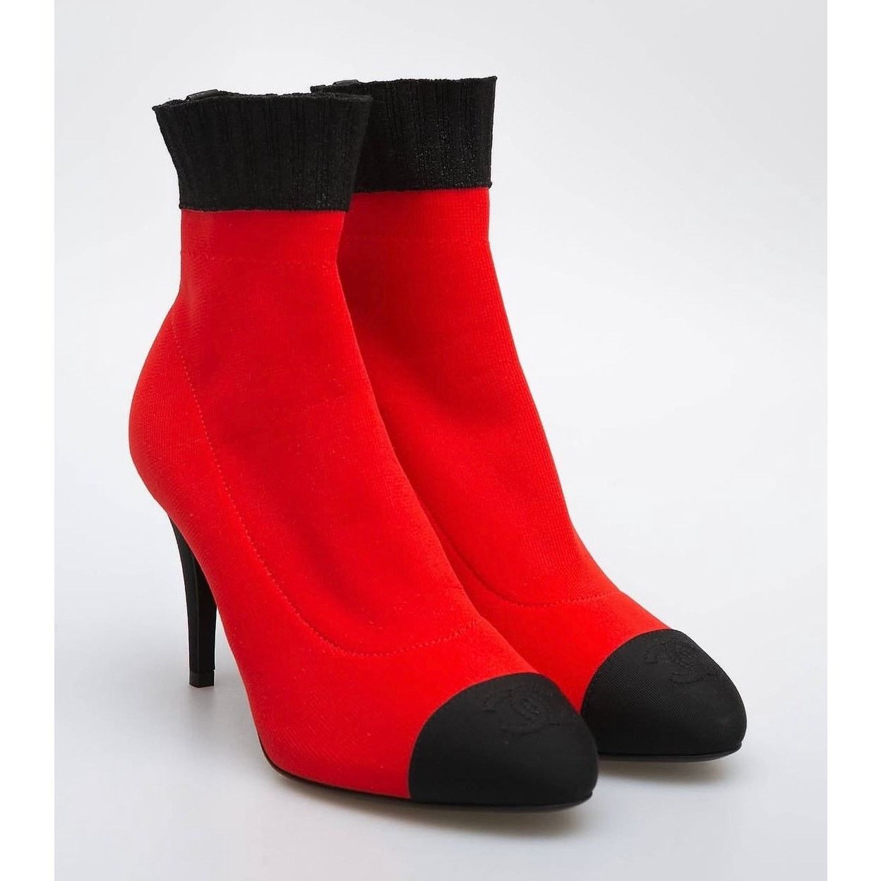Chanel NWOB Chanel 2019 Red & Black Knit Sock Booties, Size 41 Size US 10 / IT 40 - 1 Thumbnail