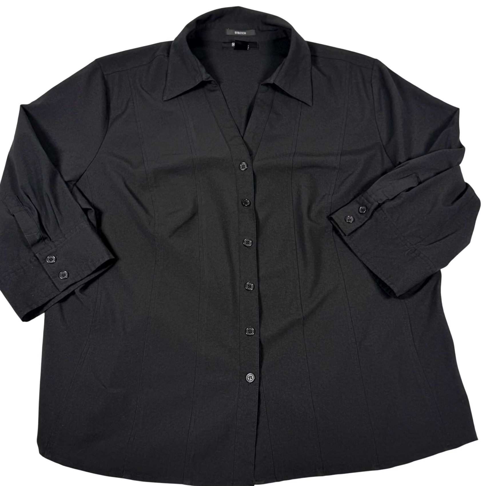 Style & Co Whimsygoth Blouse Style & Co 18W Black Stretch Button-Up 3/4 Sleeve Women's Plus Size Workwear Shirt Size XXL / US 16-18 / IT 52-54 - 2 Thumbnail