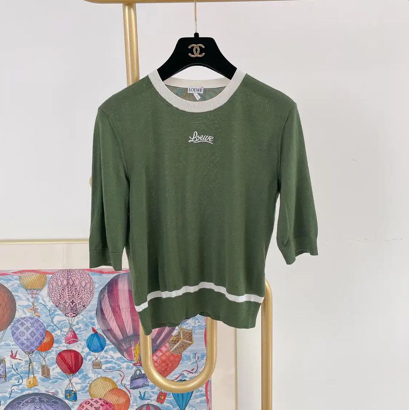 Loewe Loewe Green Wool Short Sleeve Knit Top 0089 Size XS / US 0-2 / IT 36-38 - 1 Thumbnail