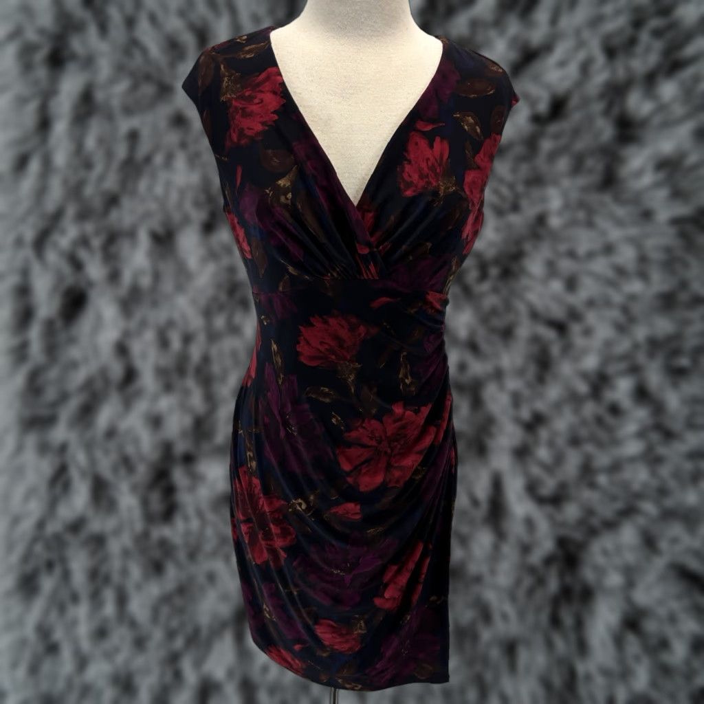 Ralph Lauren Lauren Ralph Lauren Faux Wrap Dress Sz 12p Petite Stretch Dark Floral Career Size XL / US 12-14 / IT 48-50 - 1 Thumbnail