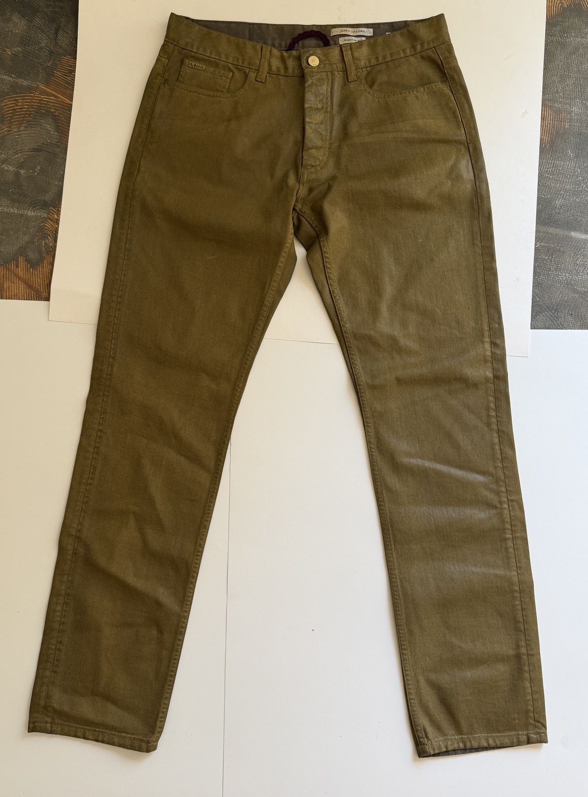 Marc Jacobs Marc Jacobs COLLECTION Waxed Cotton Distressed Gold Jeans Size US 34 / EU 50 - 1 Thumbnail
