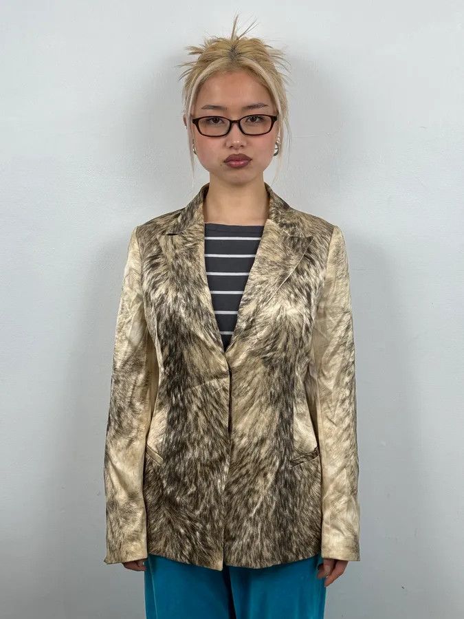 Roberto Cavalli AW1999 Roberto Cavalli Wolf Fur Effect Beige Blazer Jacket Size M / US 6-8 / IT 42-44 - 2 Thumbnail