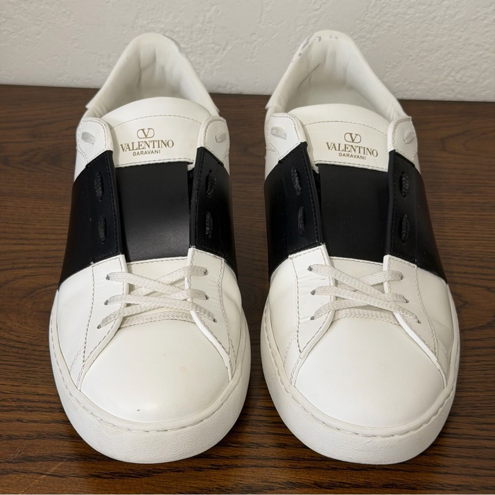 Valentino Rockstud Open Leather Sneakers IT 44.5 White Black Shoes Size US 11.5 / EU 44-45 - 3 Thumbnail