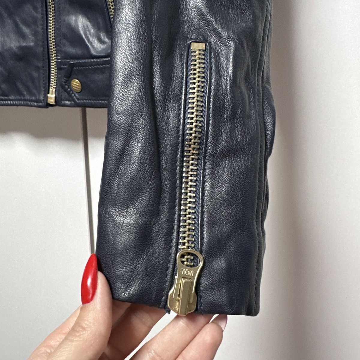 Other Kookai Paris Genuine Leather Biker Jacket Navy Blue Y2K Size S / US 4 / IT 40 - 4 Thumbnail