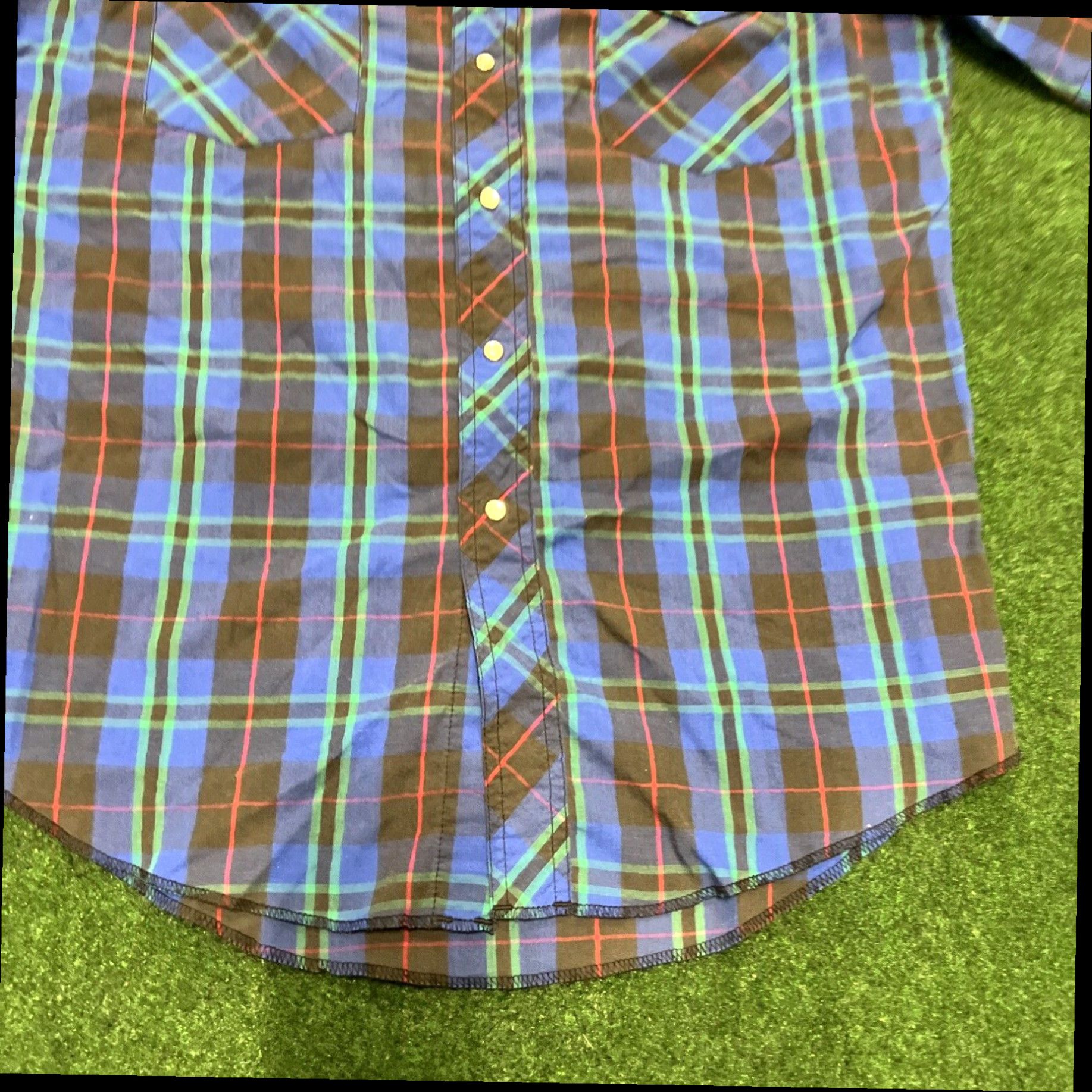 Wrangler Vintage WRANGLER Mens Large Blue Short Sleeve Western Pearl Snap Cowboy Shirt Size US L / EU 52-54 / 3 - 3 Thumbnail